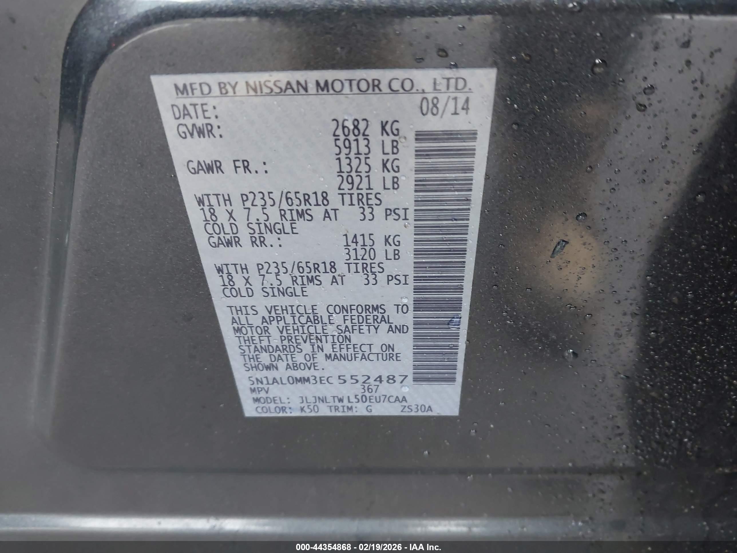 2014 Infiniti Qx60   Gray vin: 5N1AL0MM3EC552487