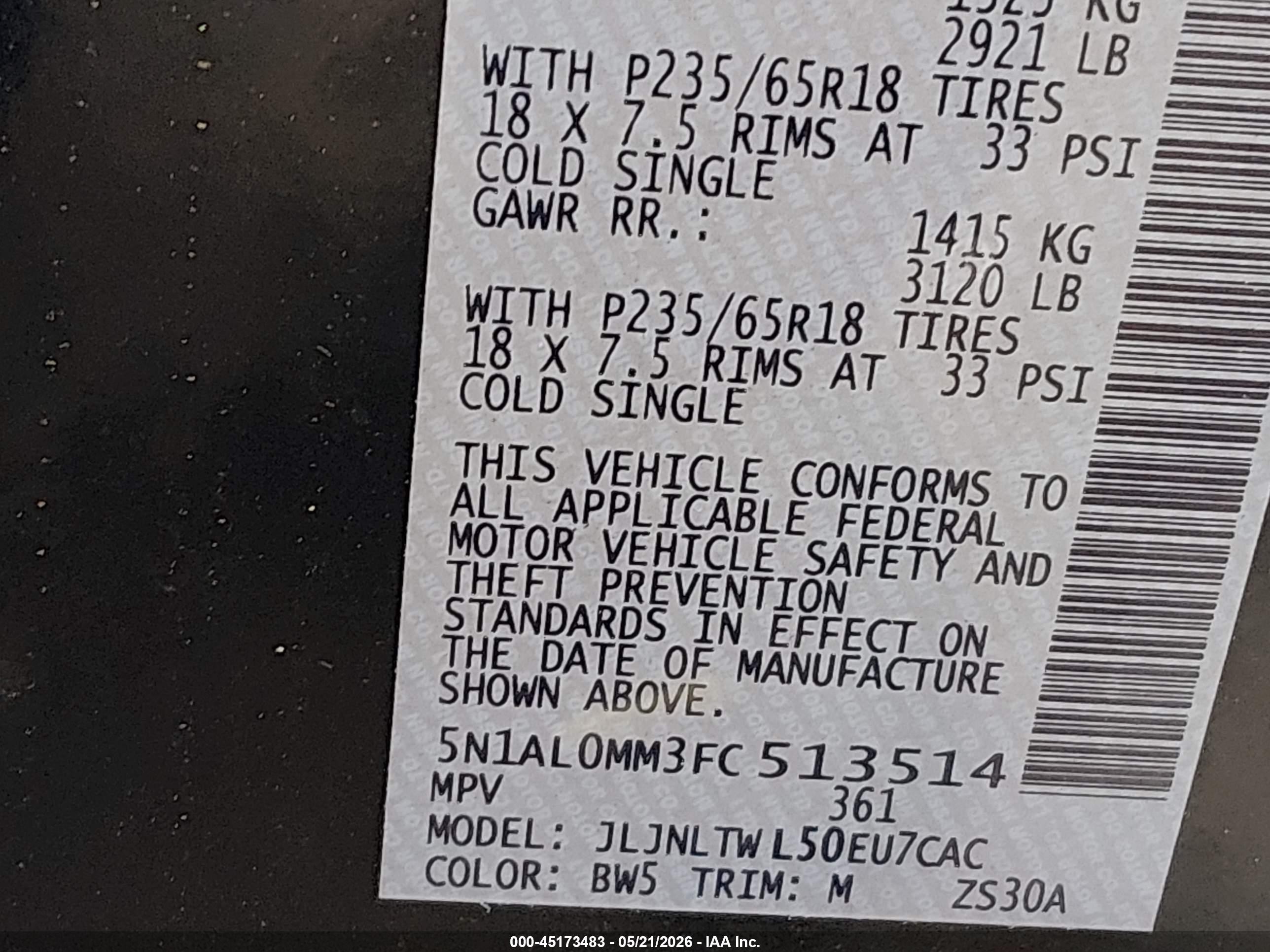 2015 Infiniti Qx60   Blue vin: 5N1AL0MM3FC513514