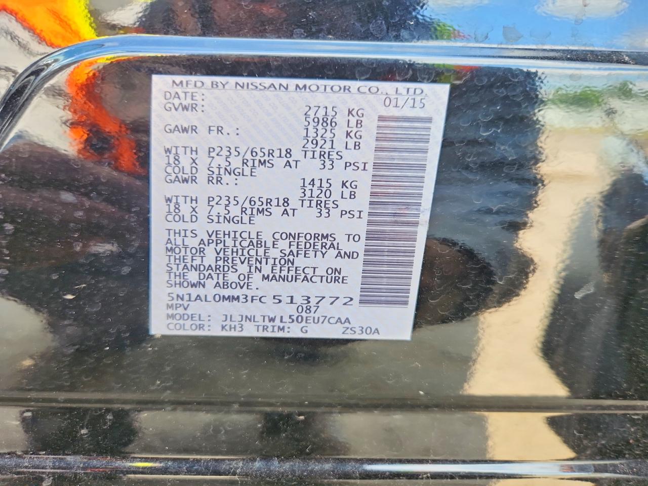 2015 Infiniti Qx60 Base Black vin: 5N1AL0MM3FC513772