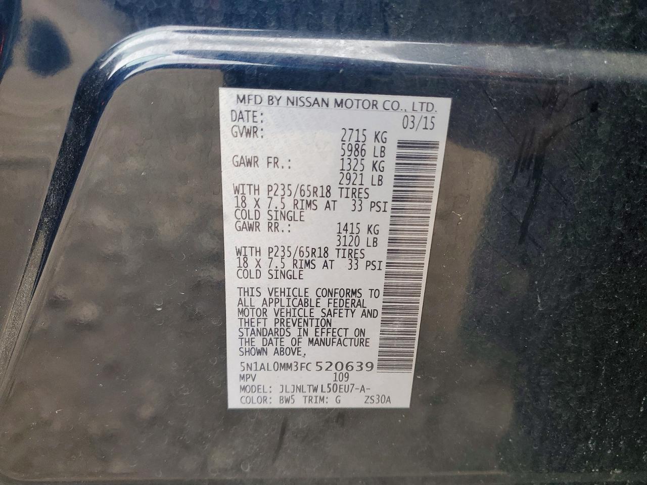 2015 Infiniti Qx60 Base Blue vin: 5N1AL0MM3FC520639