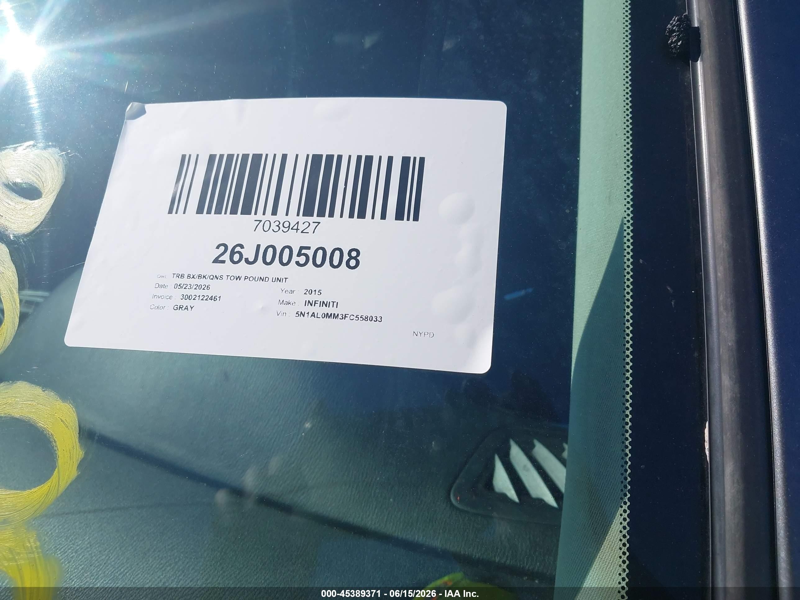 2015 Infiniti Qx60   Gray vin: 5N1AL0MM3FC558033