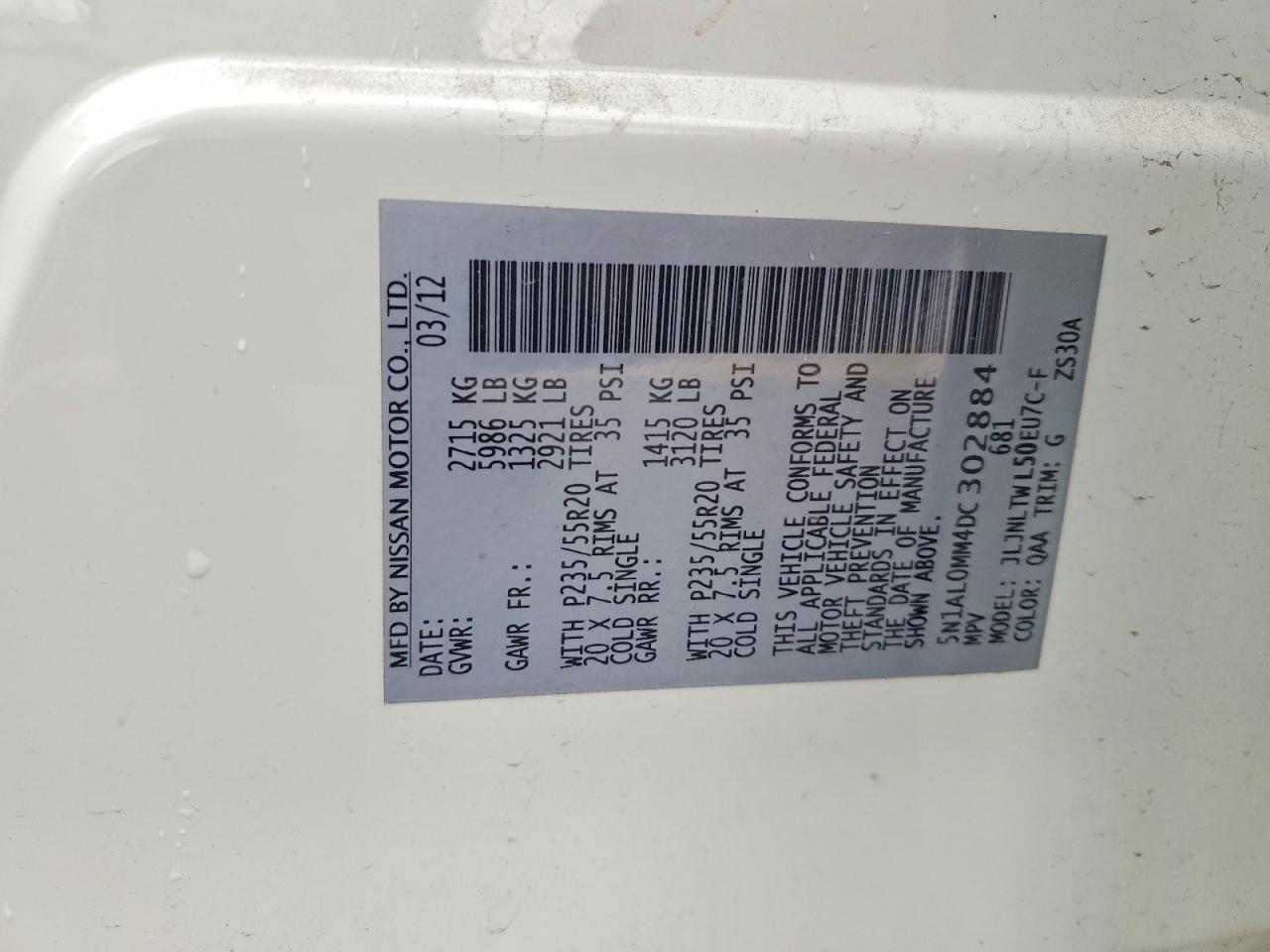 2013 Infiniti Jx35 Base White vin: 5N1AL0MM4DC302884