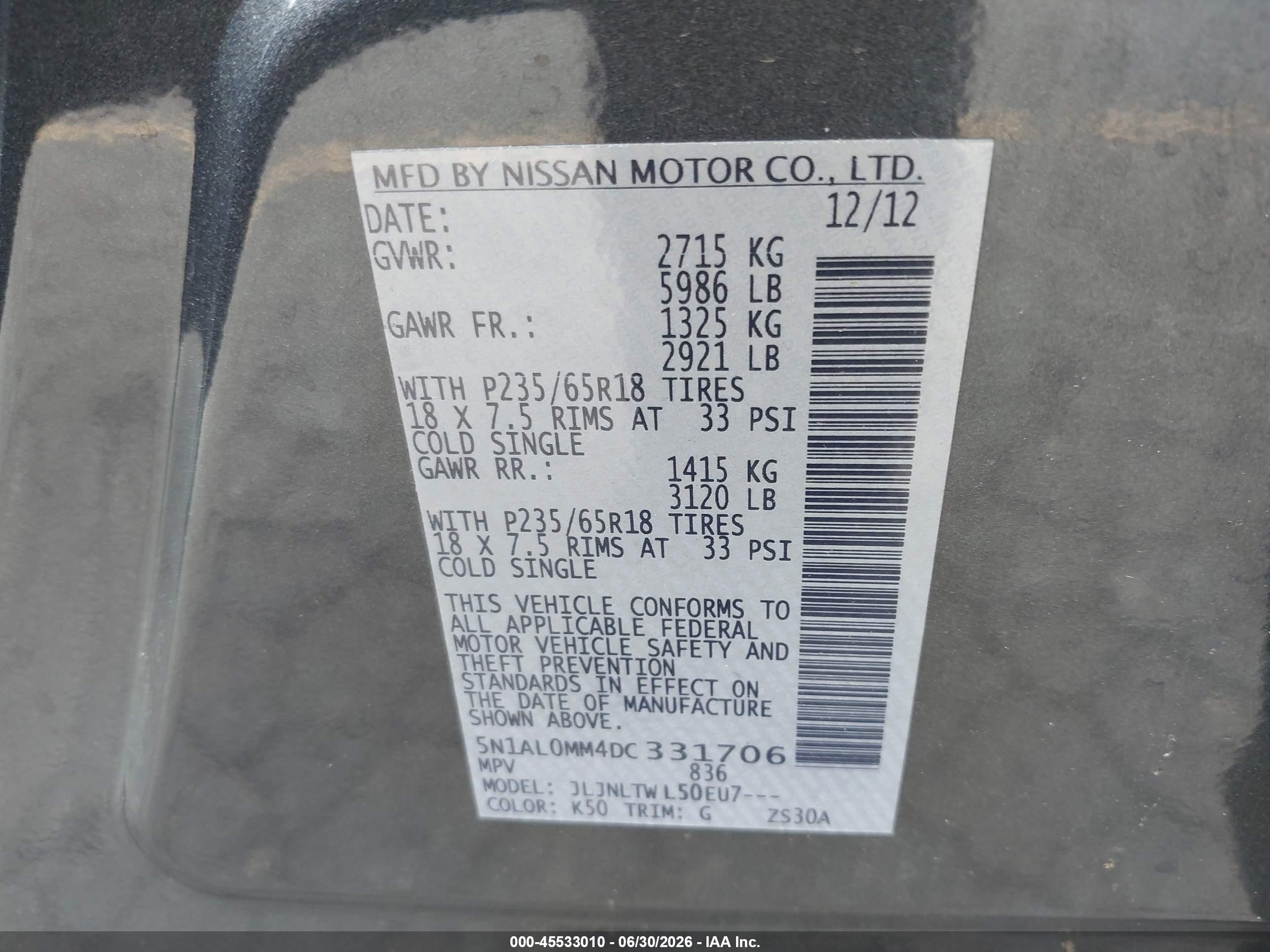 2013 Infiniti Jx35   Gray vin: 5N1AL0MM4DC331706