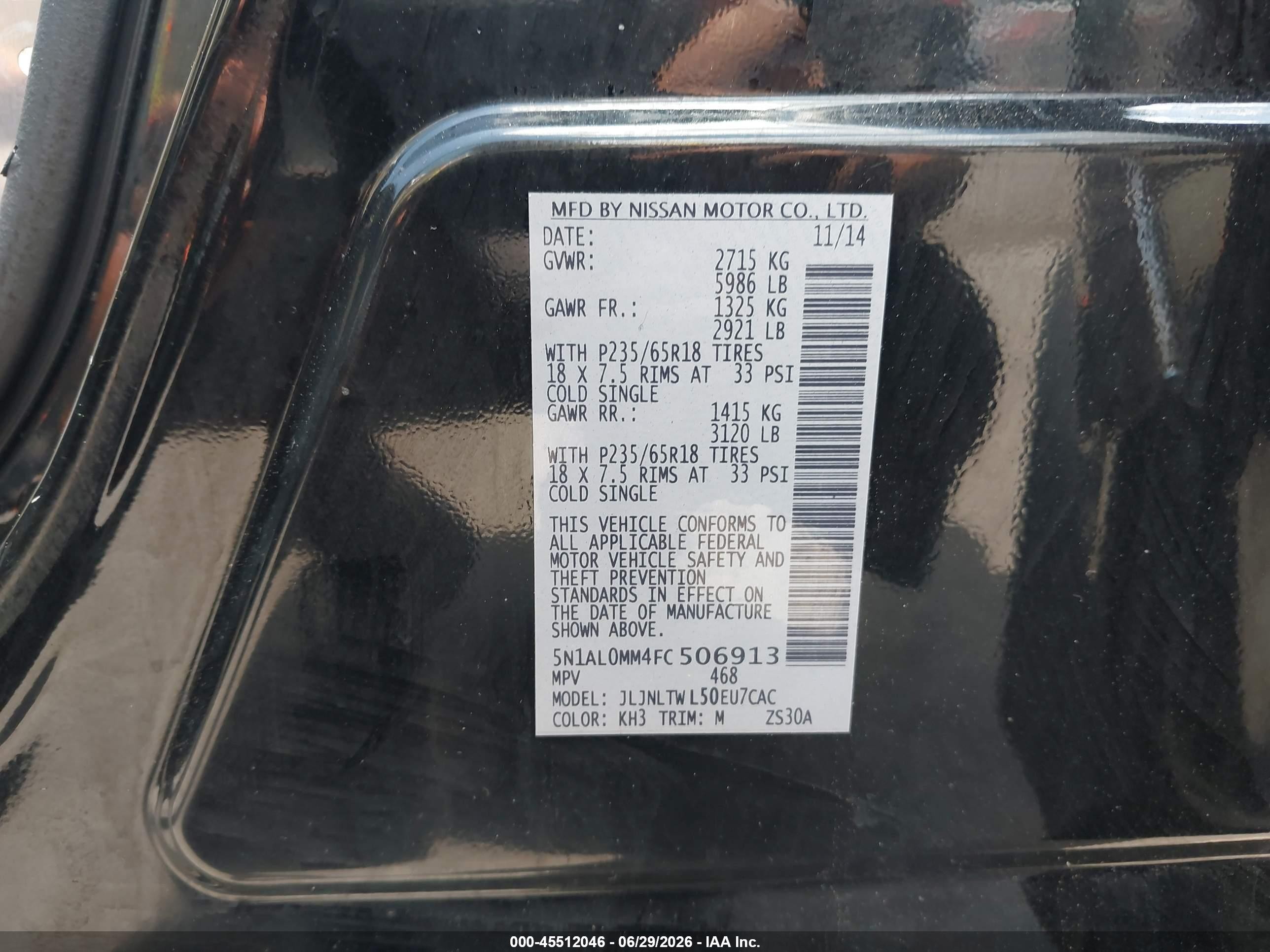 2015 Infiniti Qx60   Black vin: 5N1AL0MM4FC506913