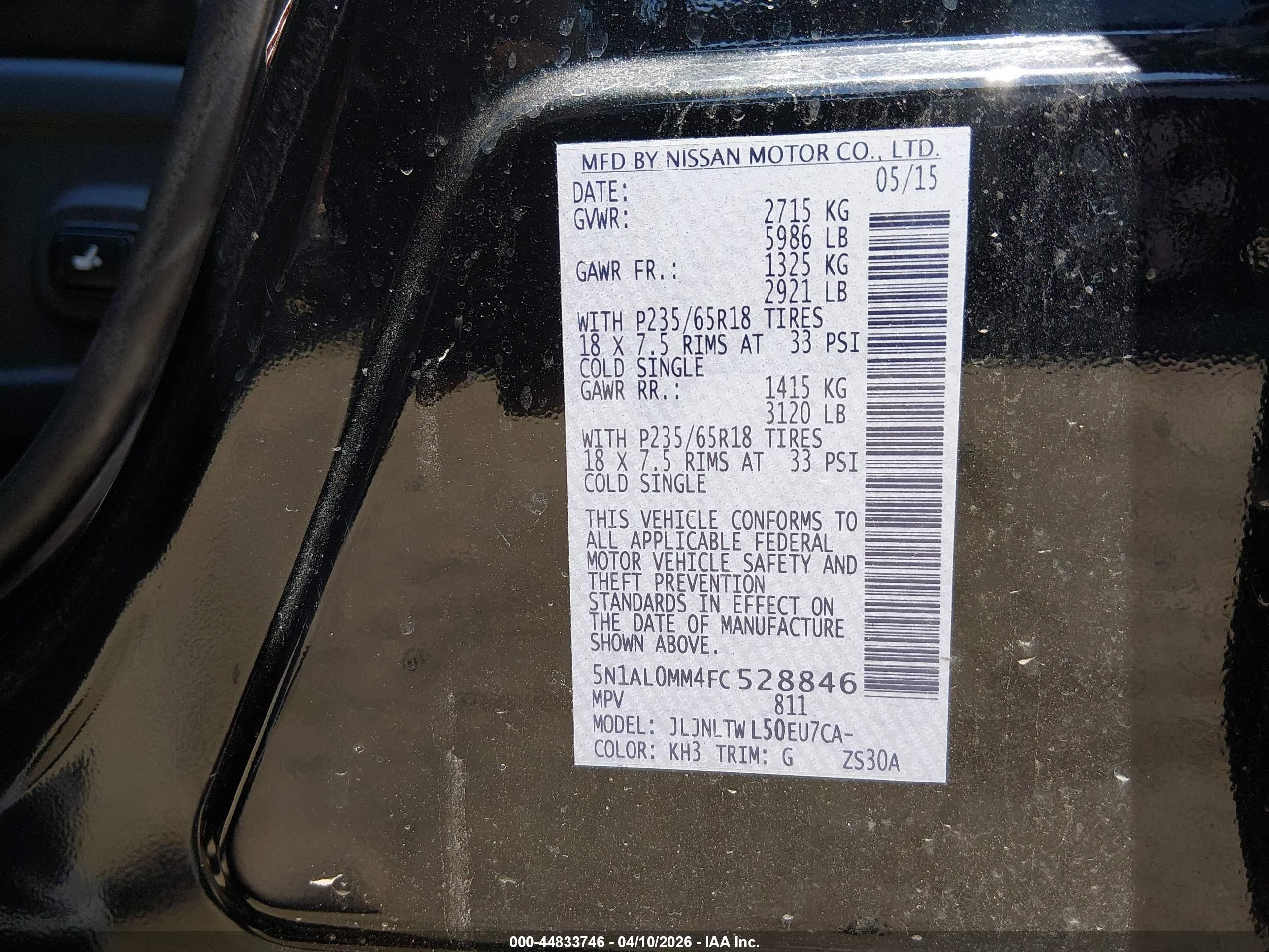 2015 Infiniti Qx60   Black vin: 5N1AL0MM4FC528846