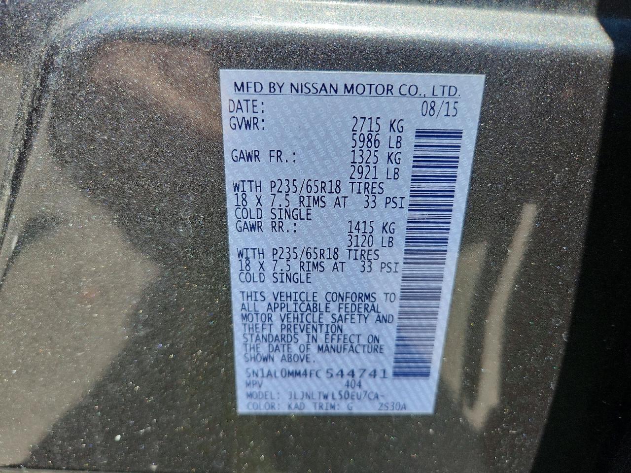 2015 Infiniti Qx60 Base Gray vin: 5N1AL0MM4FC544741