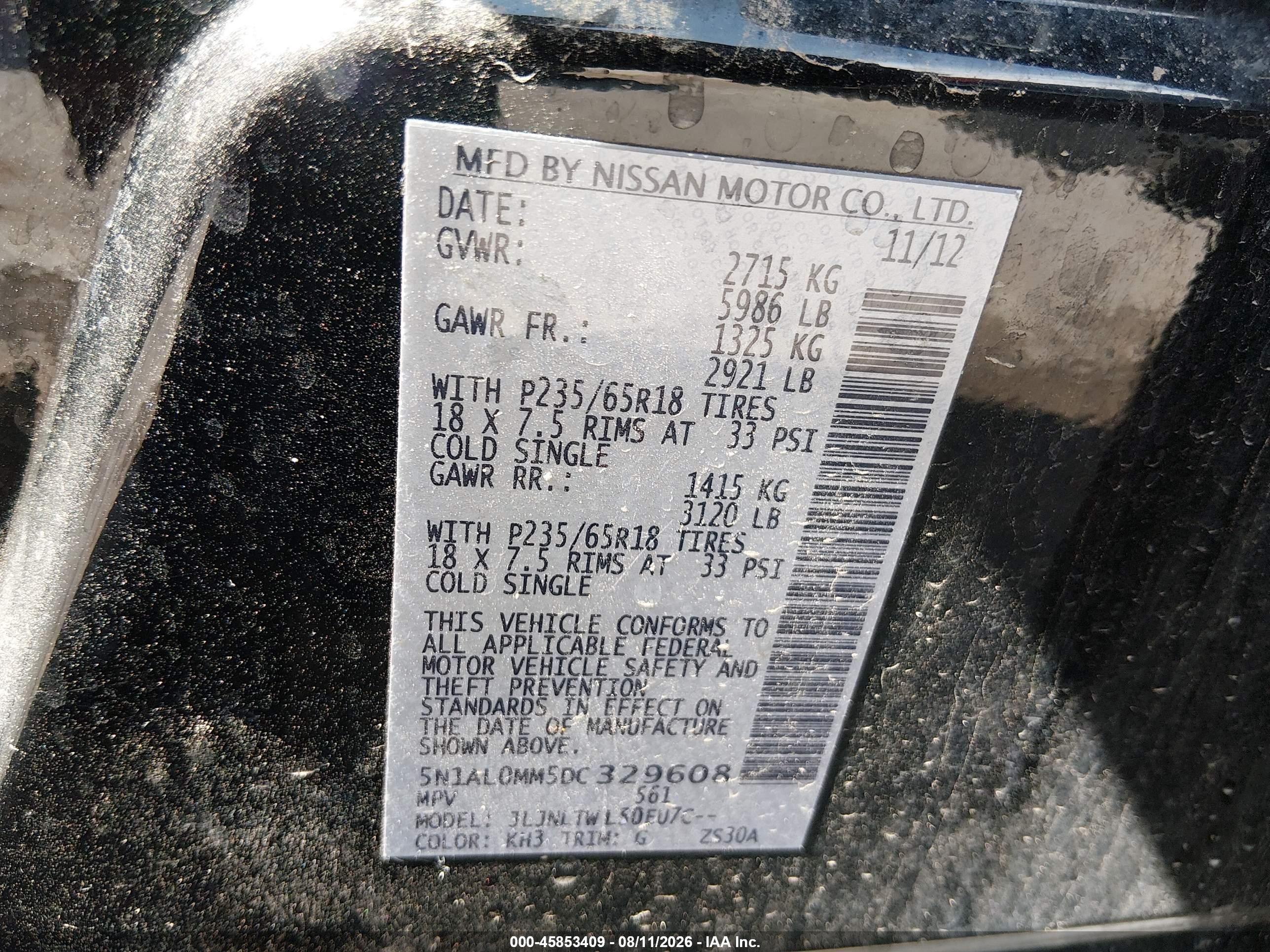 2013 Infiniti Jx35   Black vin: 5N1AL0MM5DC329608