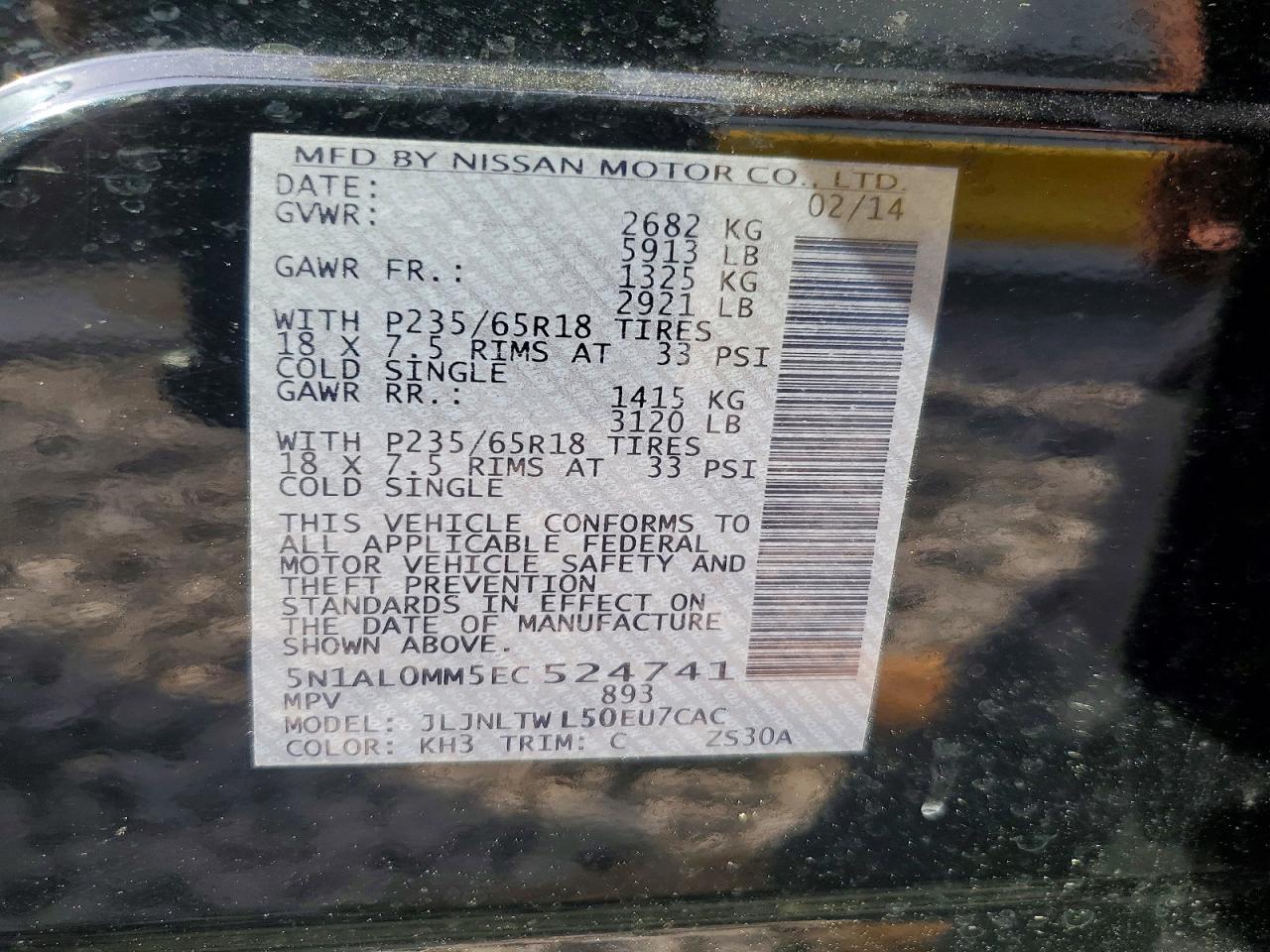 2014 Infiniti Qx60 Base Черный vin: 5N1AL0MM5EC524741
