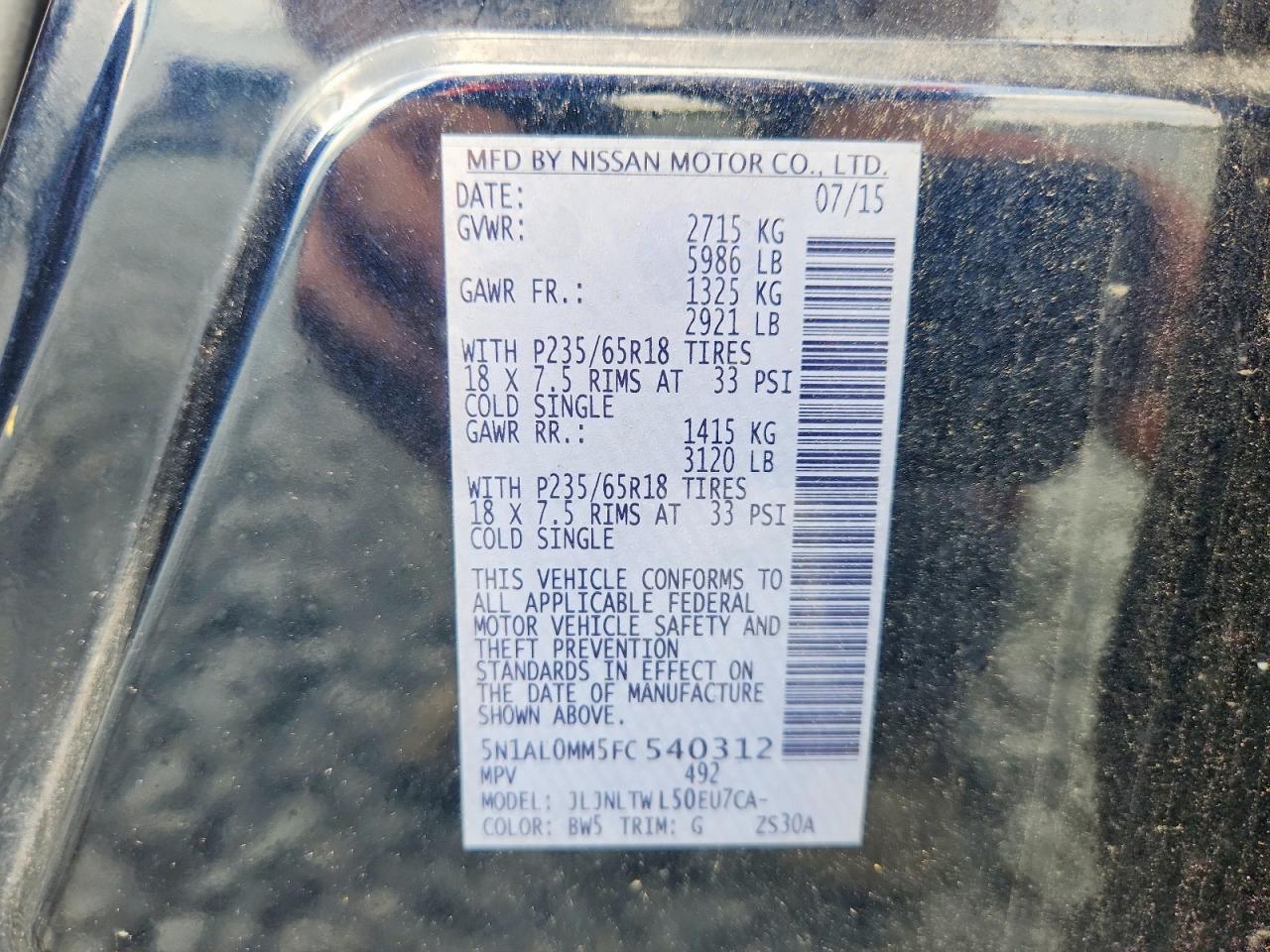 2015 Infiniti Qx60 Base Blue vin: 5N1AL0MM5FC540312