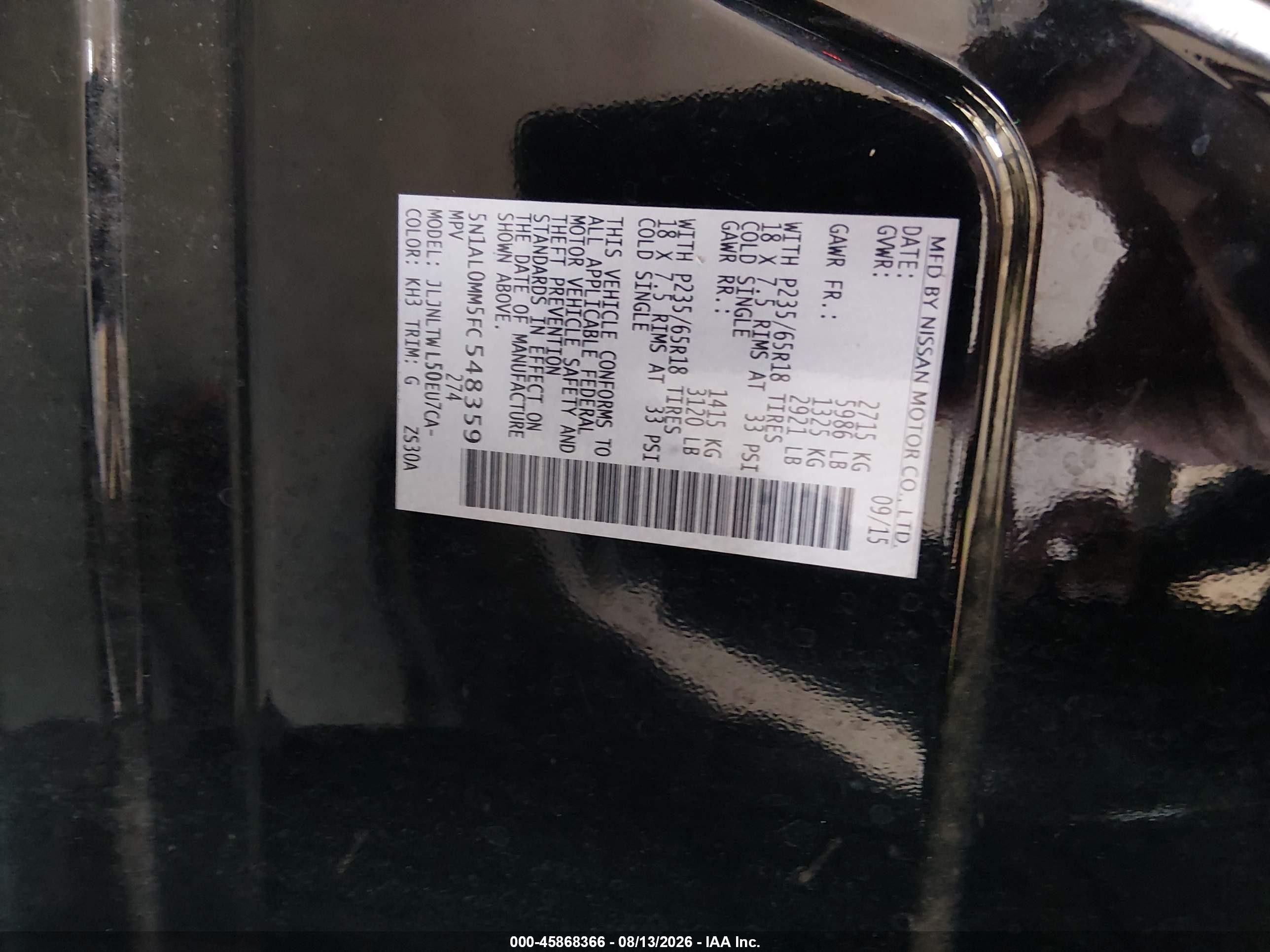 2015 Infiniti Qx60   Black vin: 5N1AL0MM5FC548359