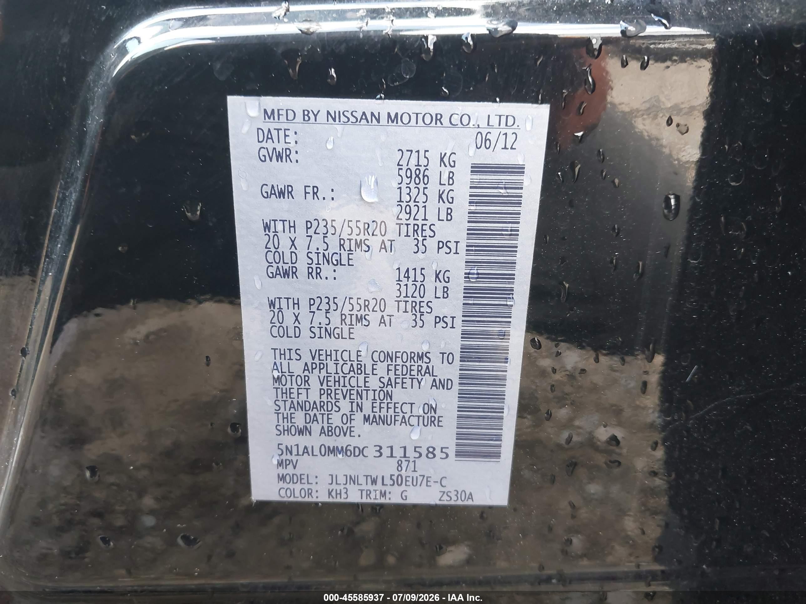 2013 Infiniti Jx35   Black vin: 5N1AL0MM6DC311585