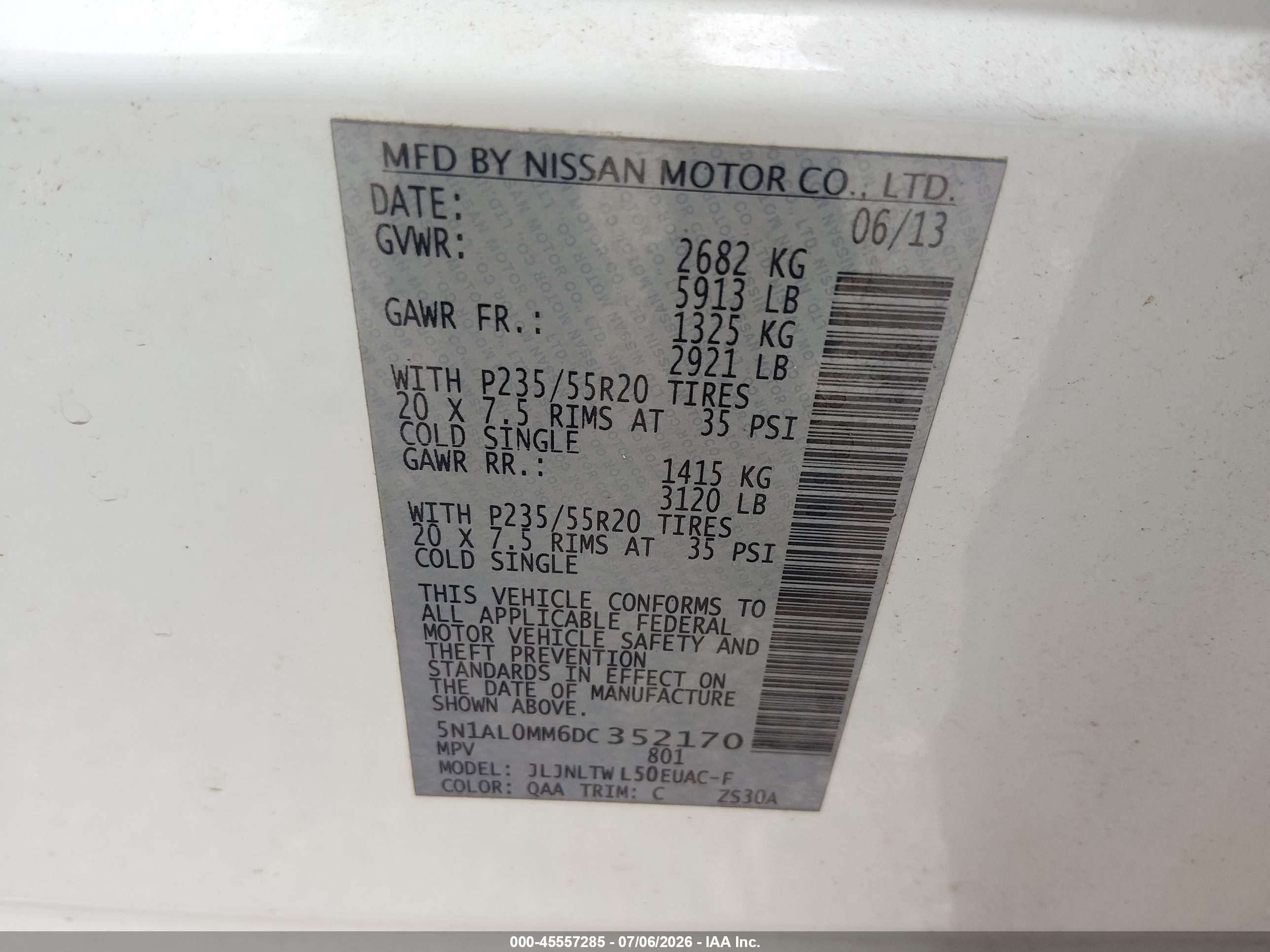 2013 Infiniti Jx35   White vin: 5N1AL0MM6DC352170