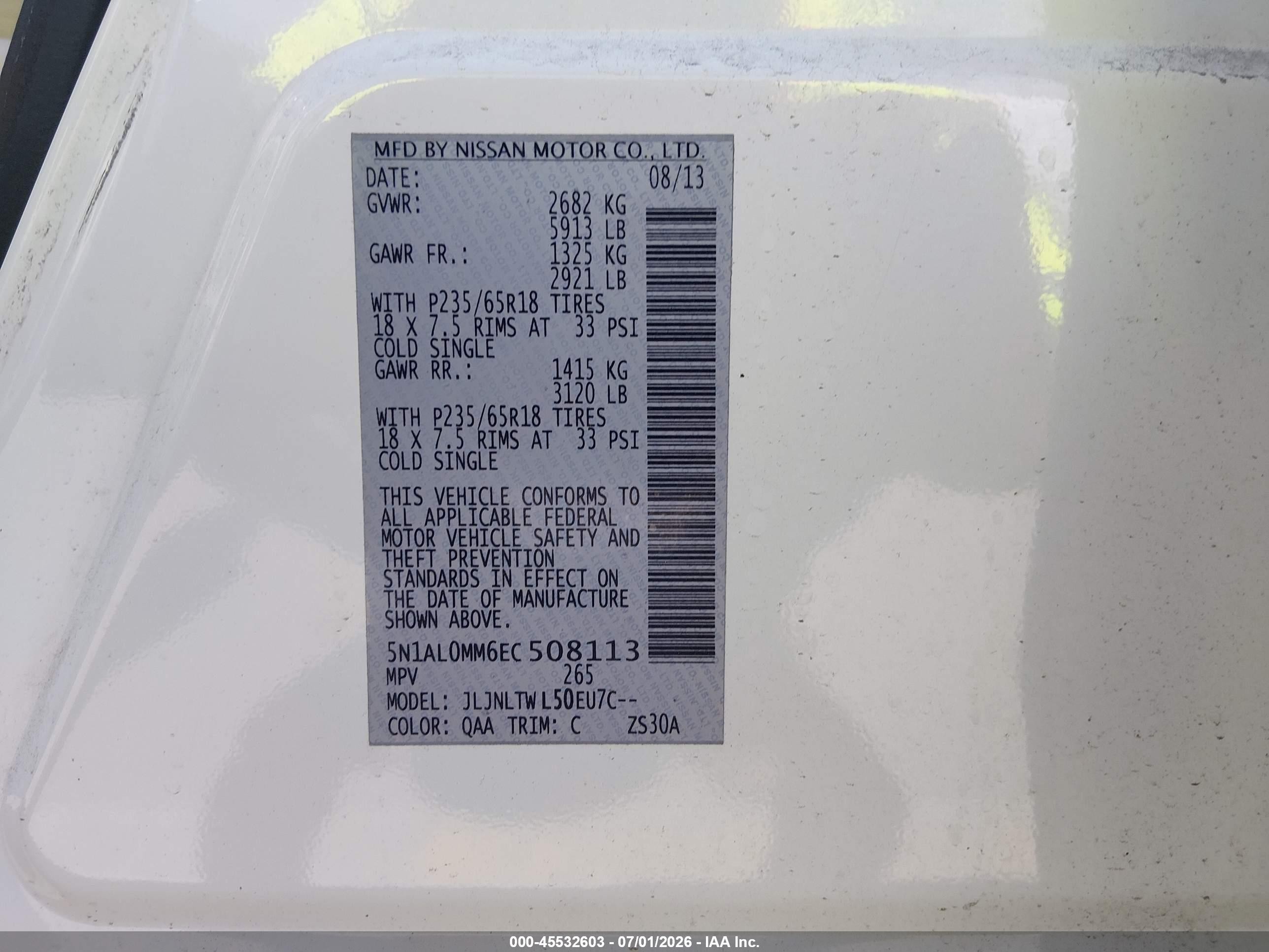 2014 Infiniti Qx60   White vin: 5N1AL0MM6EC508113