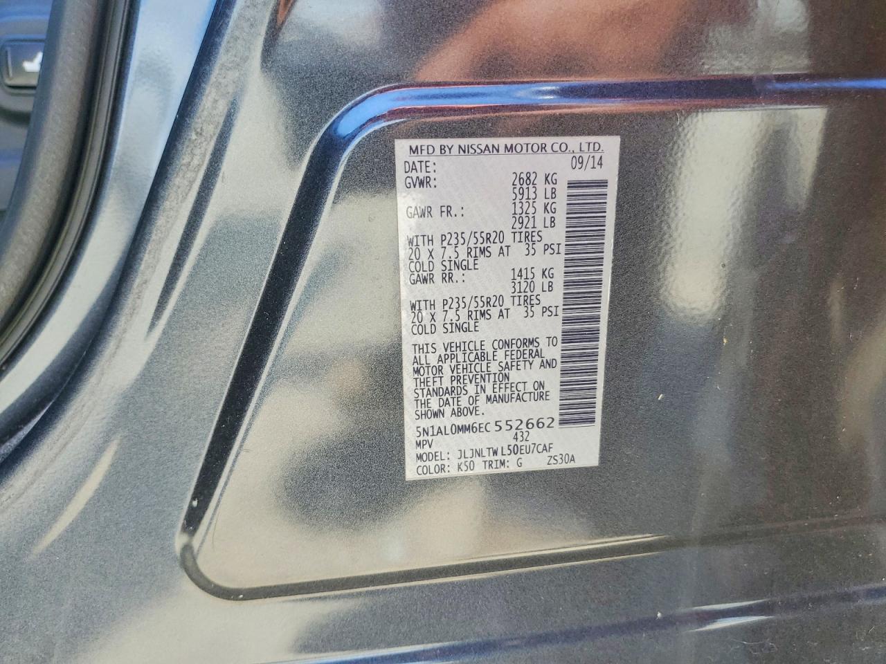 2014 Infiniti Qx60 Base Silver vin: 5N1AL0MM6EC552662