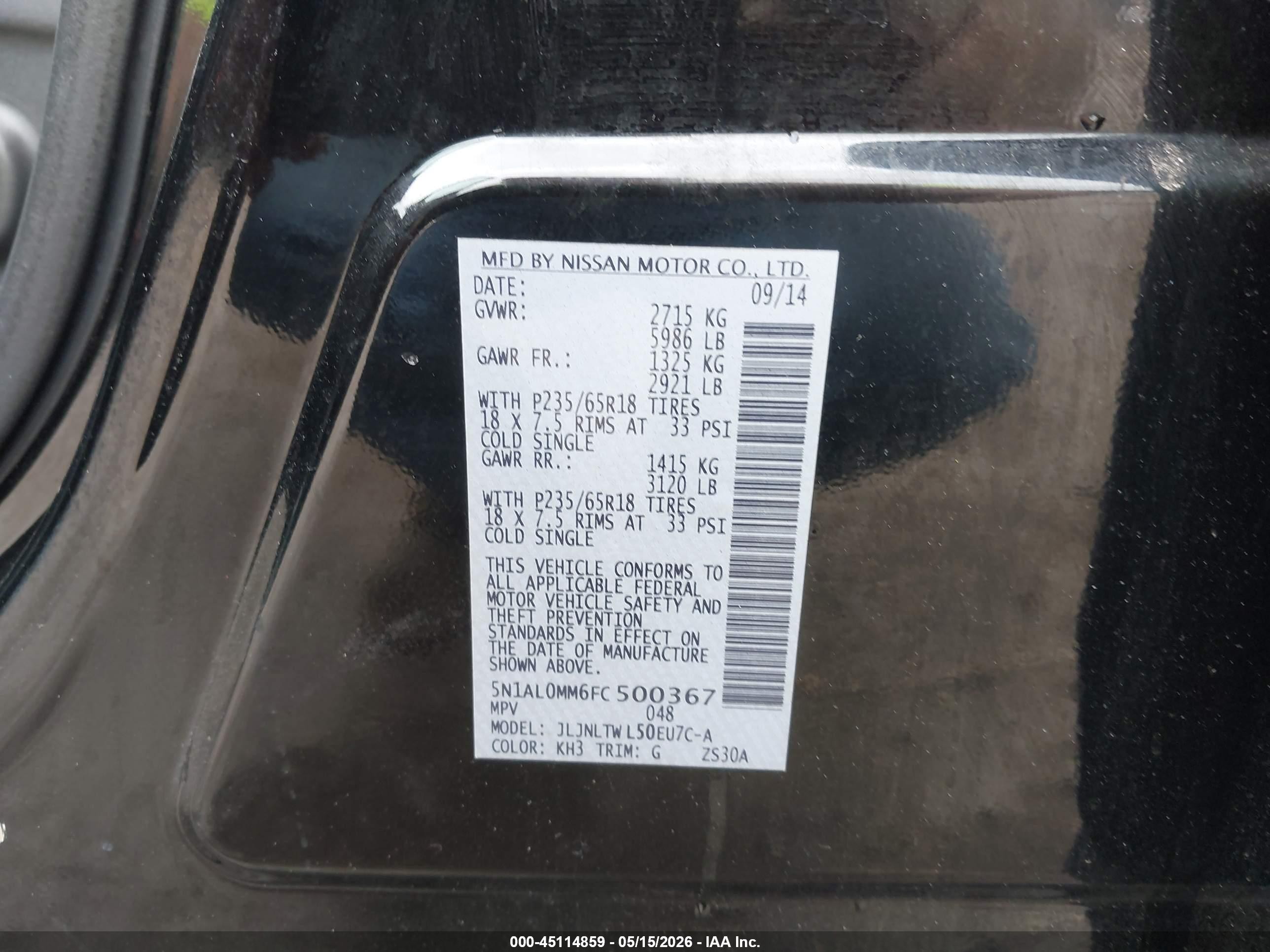 2015 Infiniti Qx60   Black vin: 5N1AL0MM6FC500367