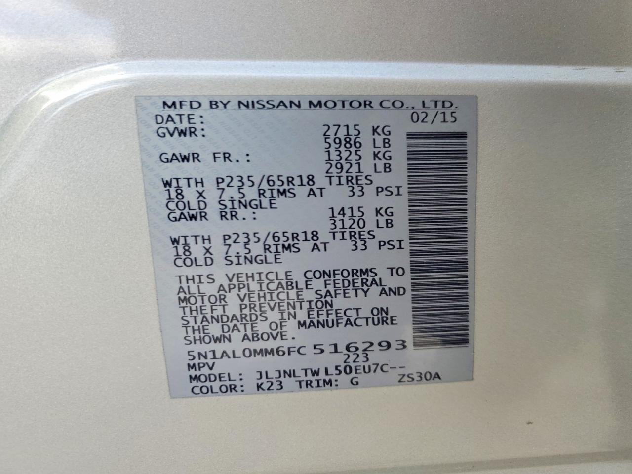 2015 Infiniti Qx60 Base Silver vin: 5N1AL0MM6FC516293