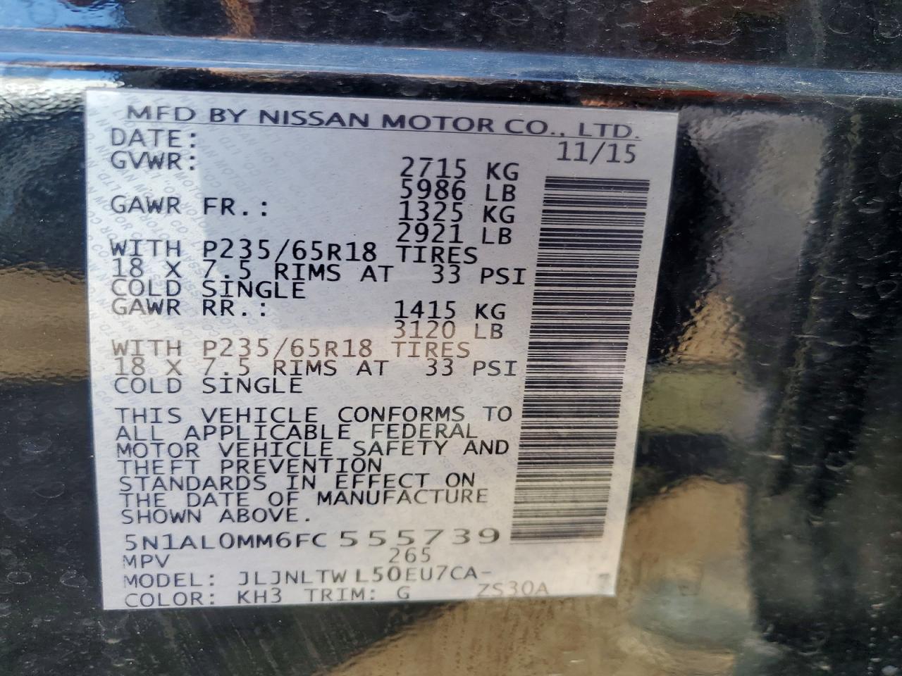 2015 Infiniti Qx60 Base Black vin: 5N1AL0MM6FC555739