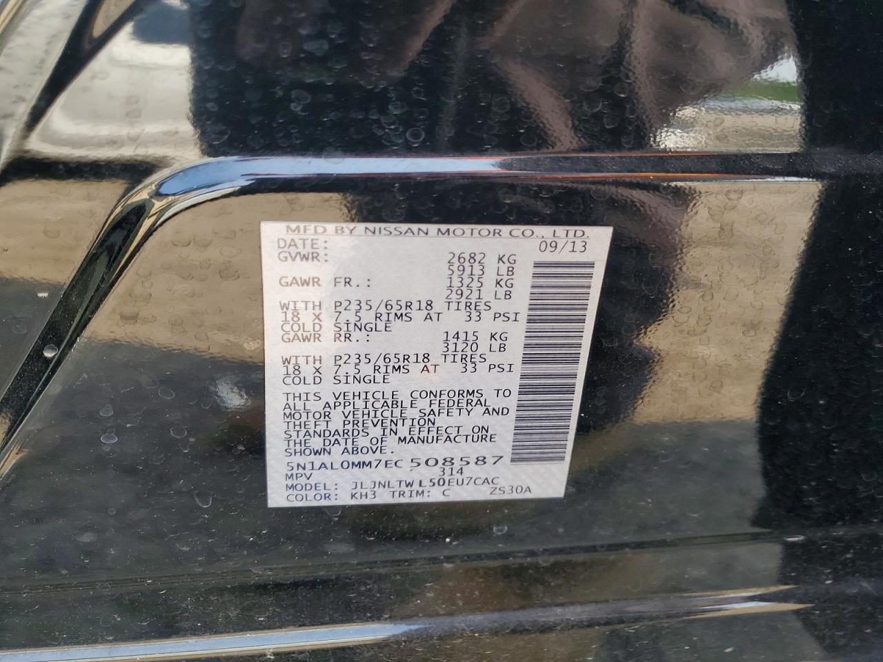 2014 Infiniti Qx60 Base Black vin: 5N1AL0MM7EC508587