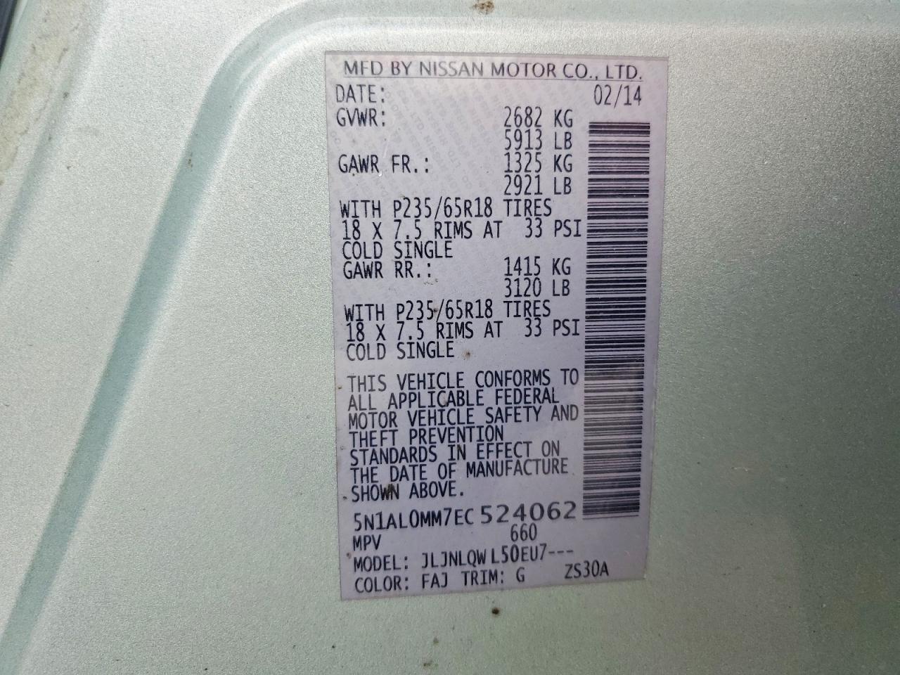 2014 Infiniti Qx60 Base Silver vin: 5N1AL0MM7EC524062