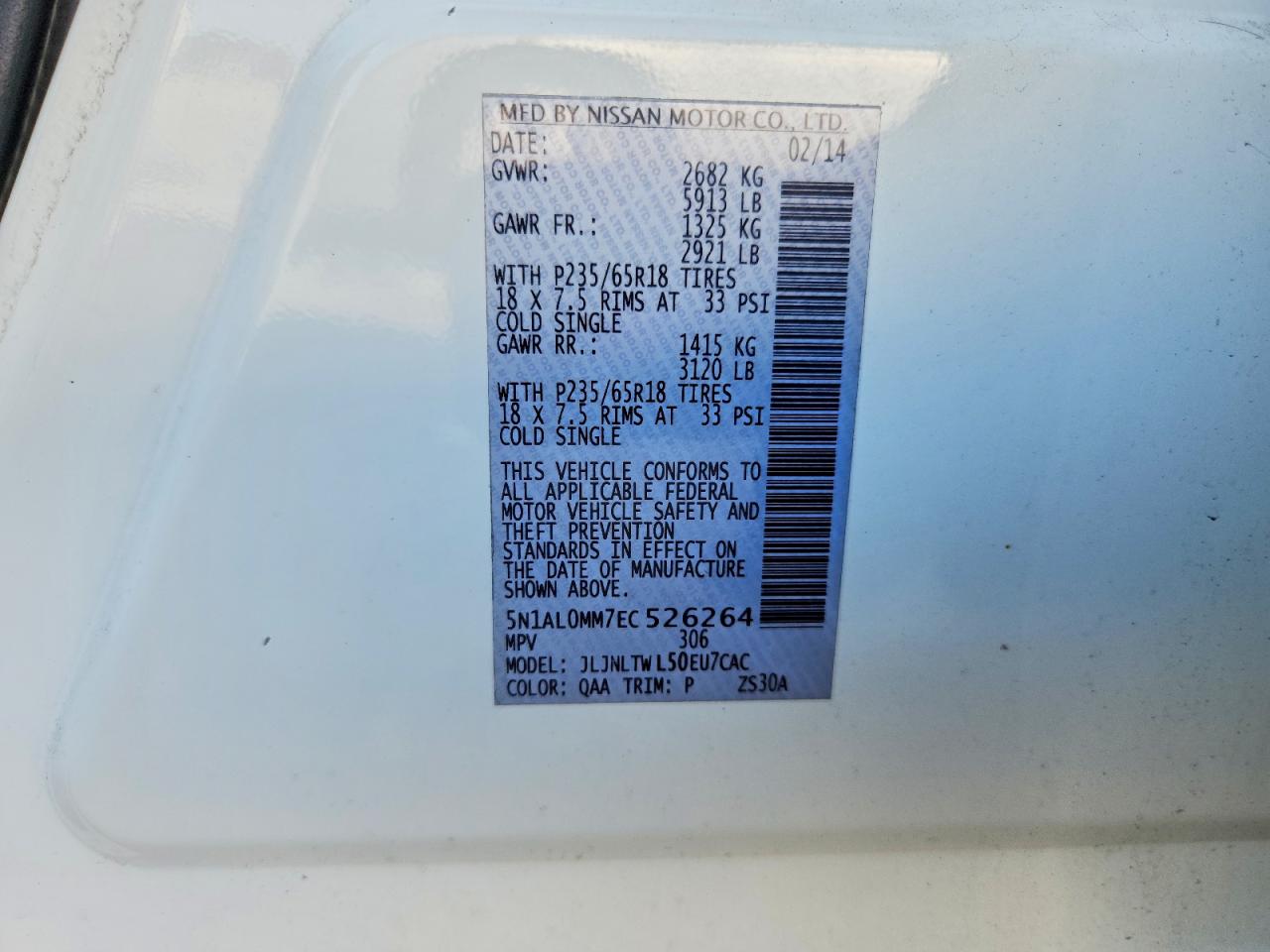 2014 Infiniti Qx60 Base White vin: 5N1AL0MM7EC526264