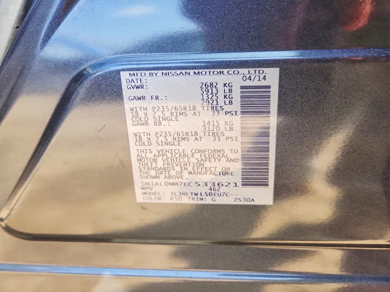 2014 Infiniti Qx60 Base Blue vin: 5N1AL0MM7EC533621
