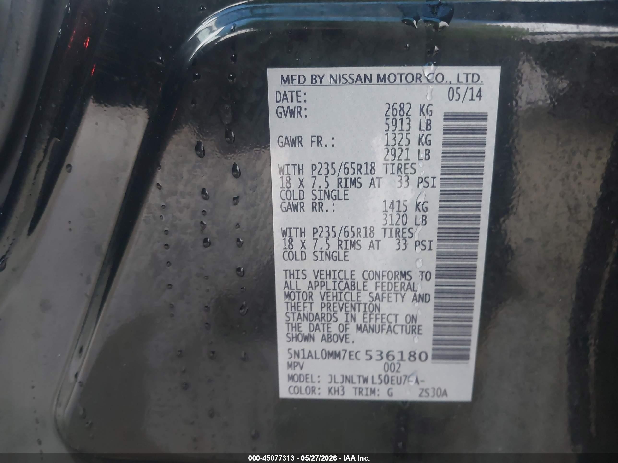 2014 Infiniti Qx60 Черный vin: 5N1AL0MM7EC536180