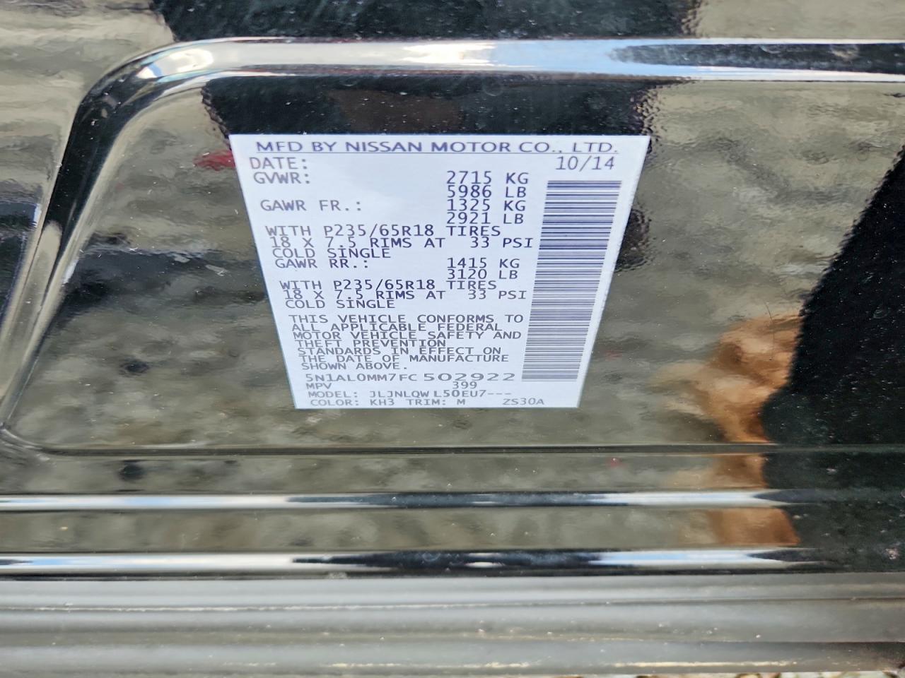 2015 Infiniti Qx60 Base Black vin: 5N1AL0MM7FC502922