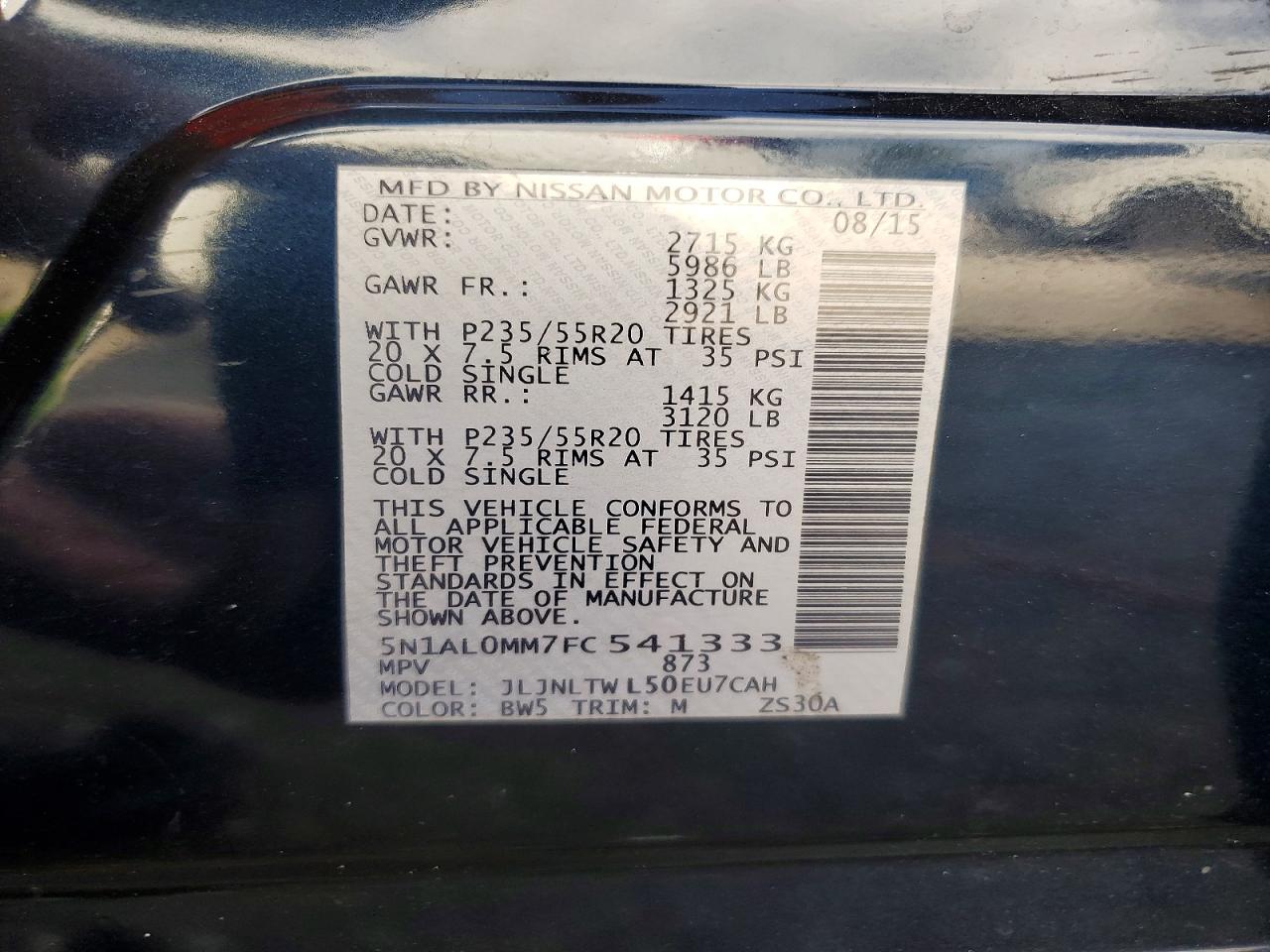 2015 Infiniti Qx60 Base Blue vin: 5N1AL0MM7FC541333