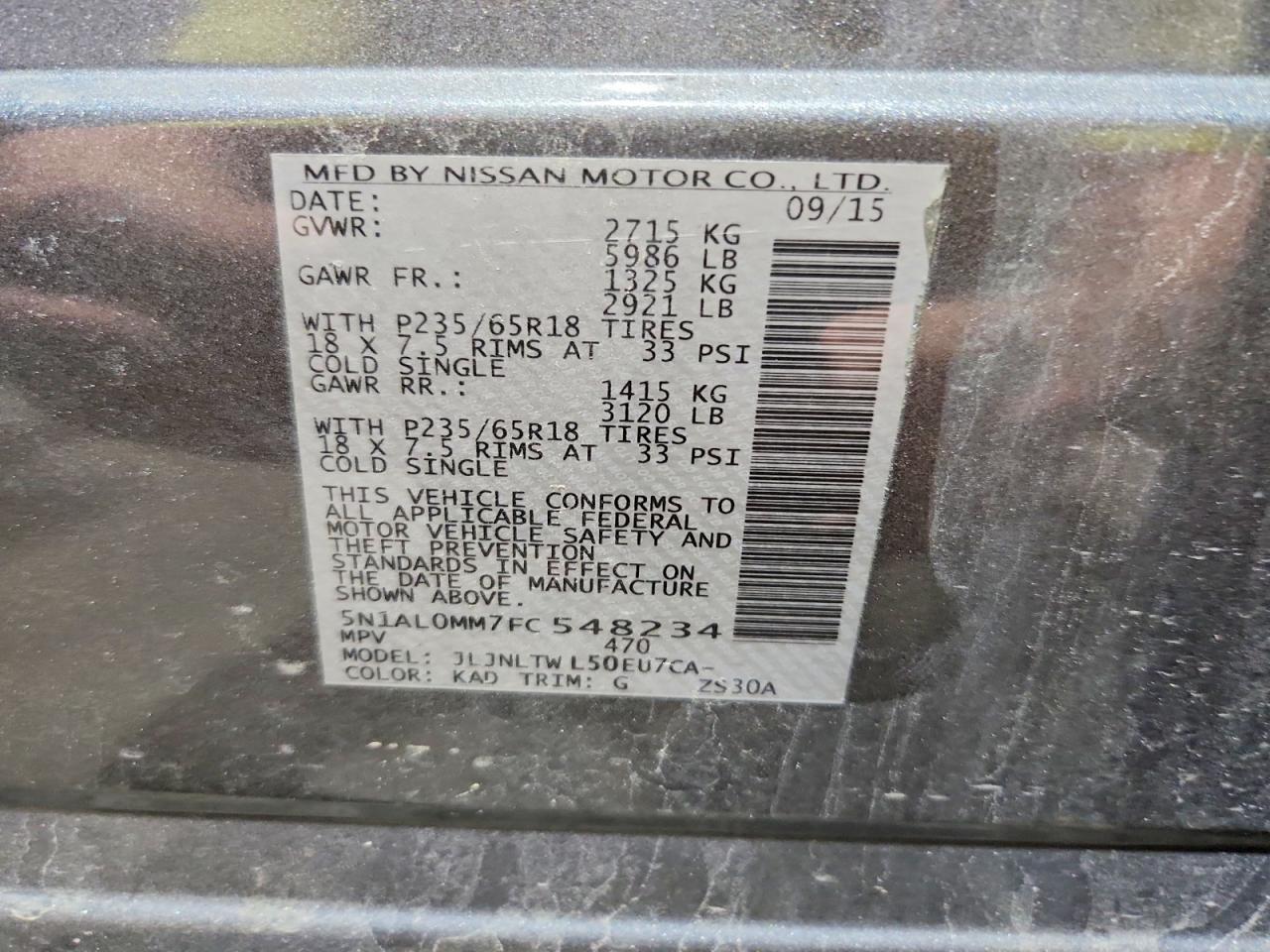 2015 Infiniti Qx60 Base Gray vin: 5N1AL0MM7FC548234
