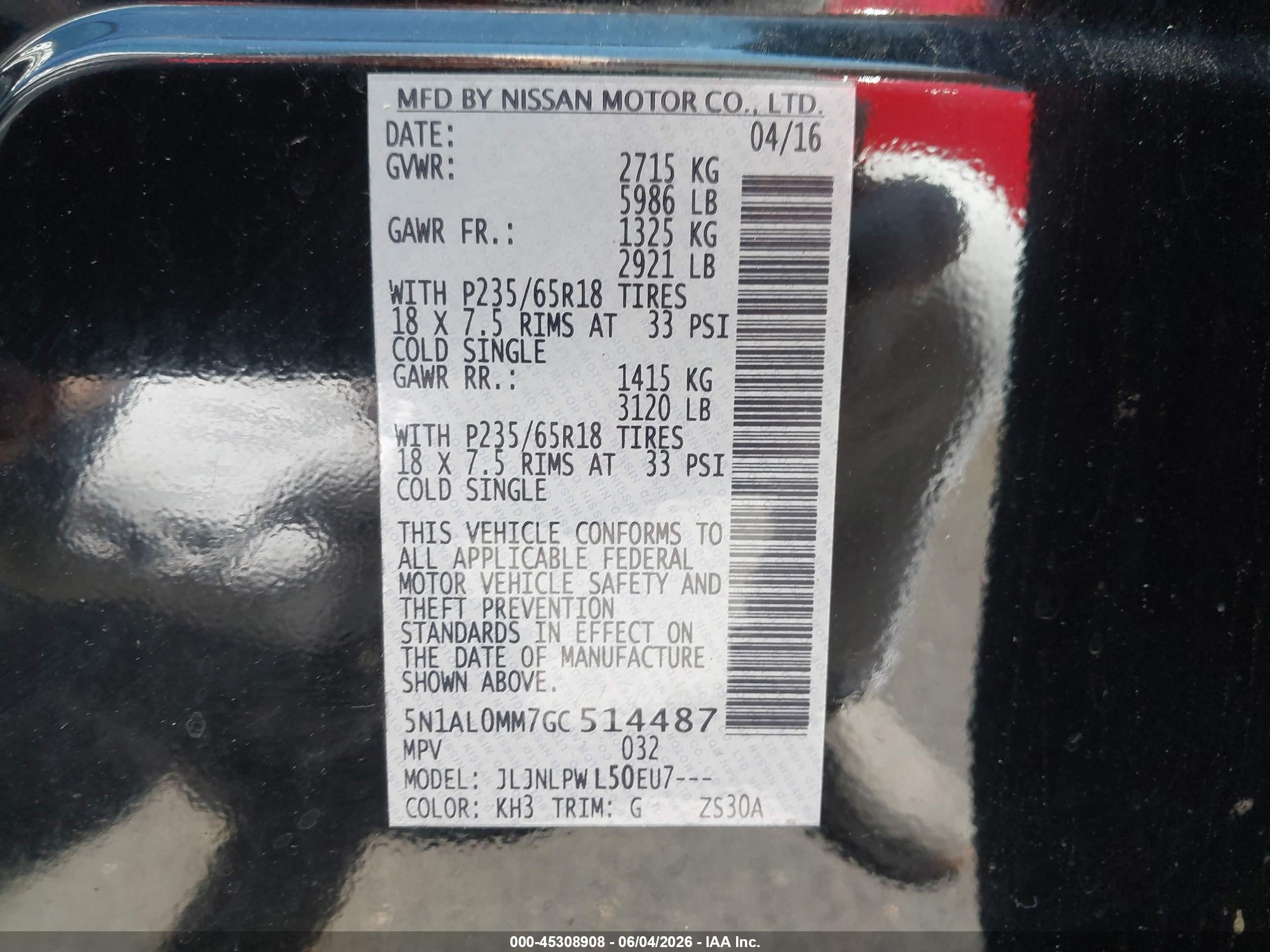 2016 Infiniti Qx60   Black vin: 5N1AL0MM7GC514487