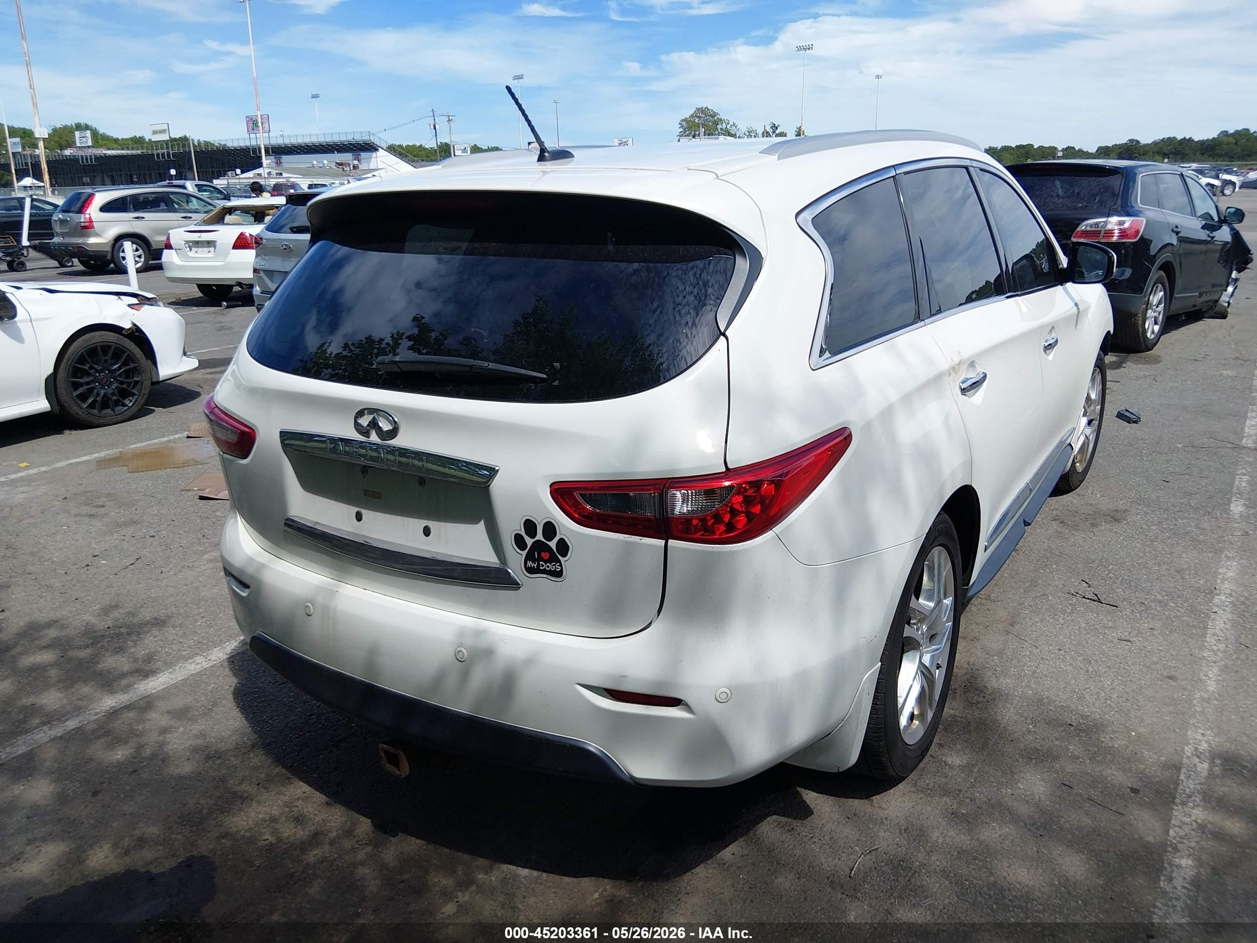 2013 Infiniti Jx35   White vin: 5N1AL0MM8DC326380