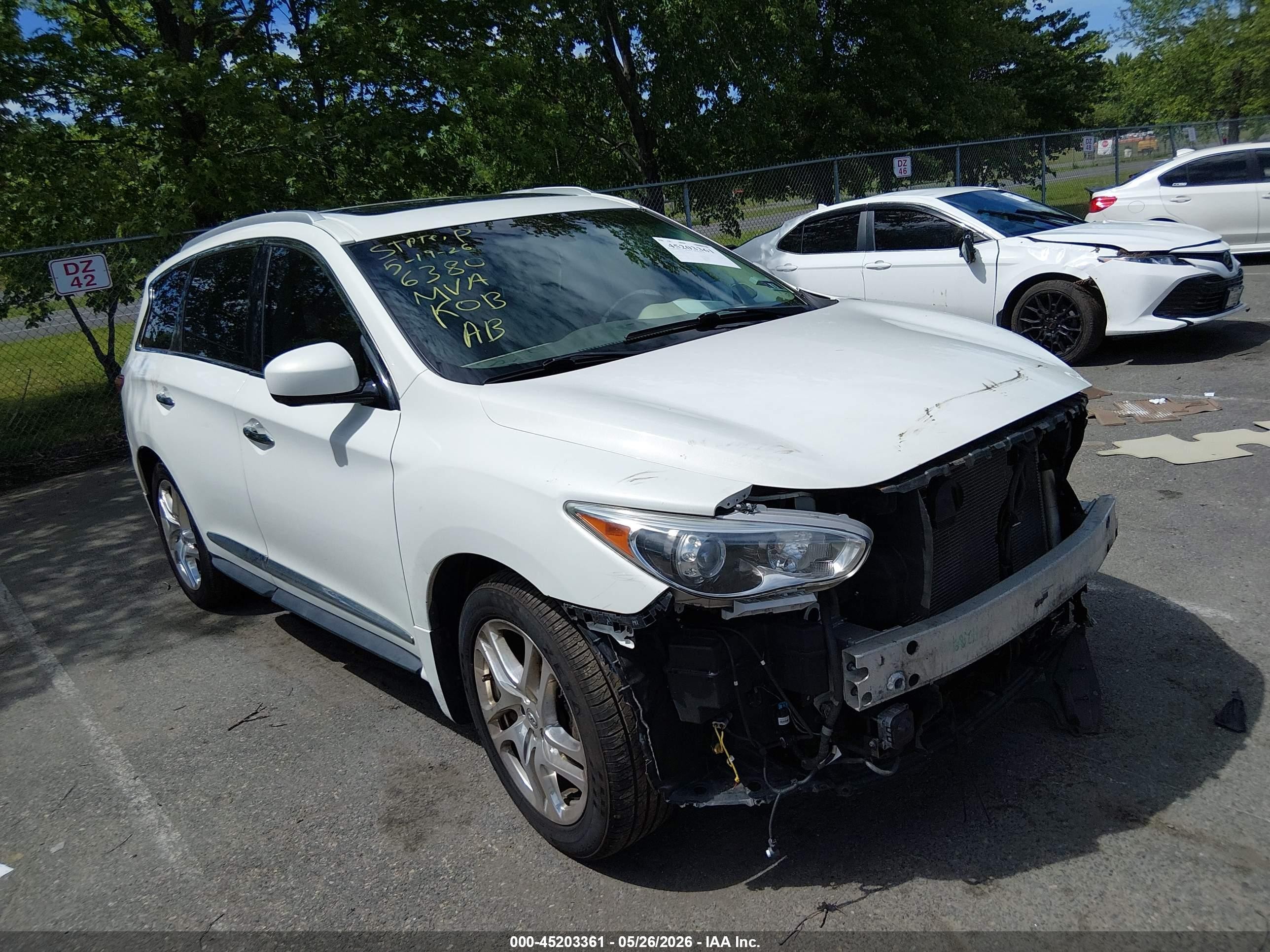 2013 Infiniti Jx35   White vin: 5N1AL0MM8DC326380
