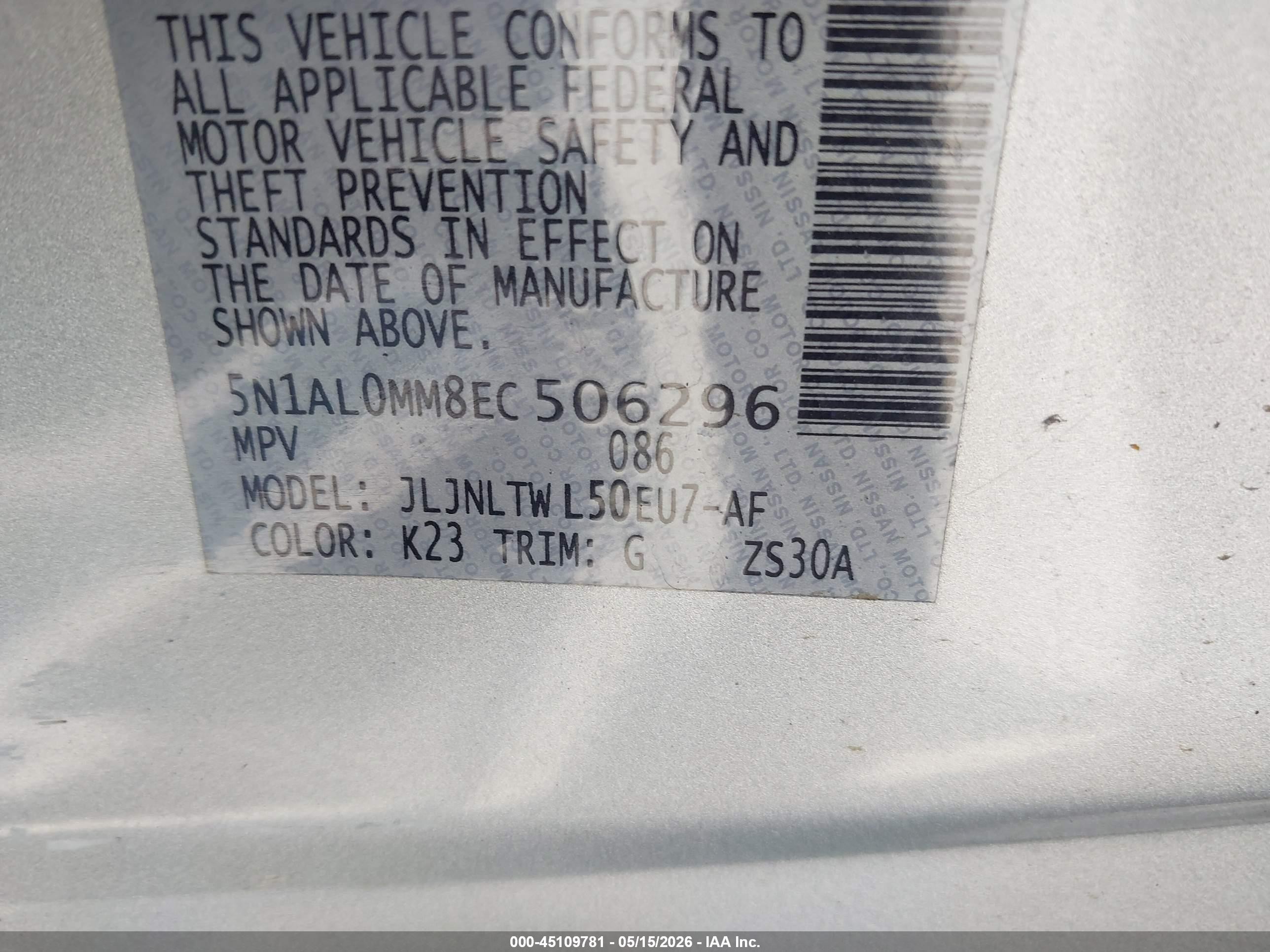 2014 Infiniti Qx60   Silver vin: 5N1AL0MM8EC506296
