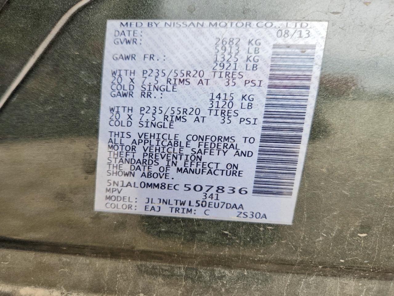 2014 Infiniti Qx60 Base Charcoal vin: 5N1AL0MM8EC507836