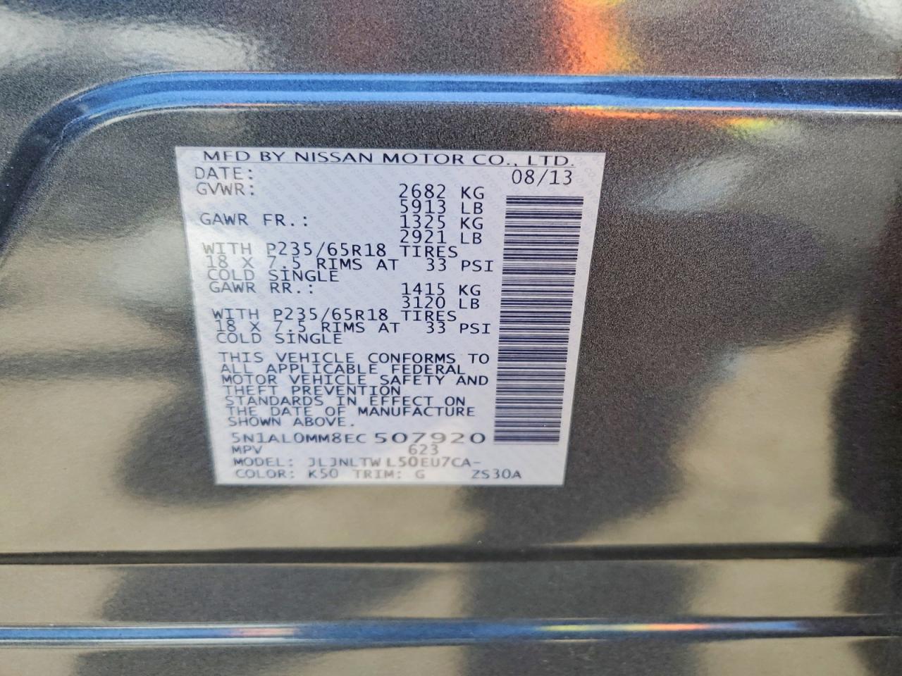 2014 Infiniti Qx60 Base Gray vin: 5N1AL0MM8EC507920