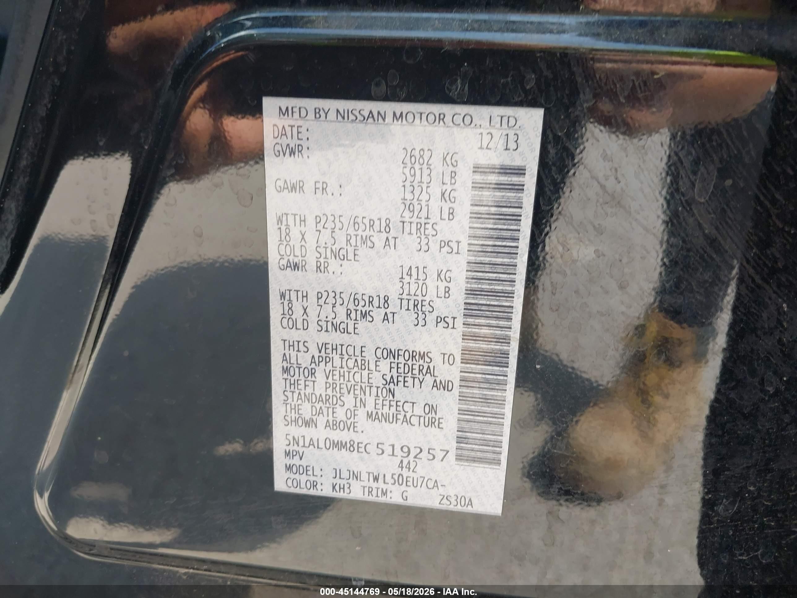 2014 Infiniti Qx60   Black vin: 5N1AL0MM8EC519257
