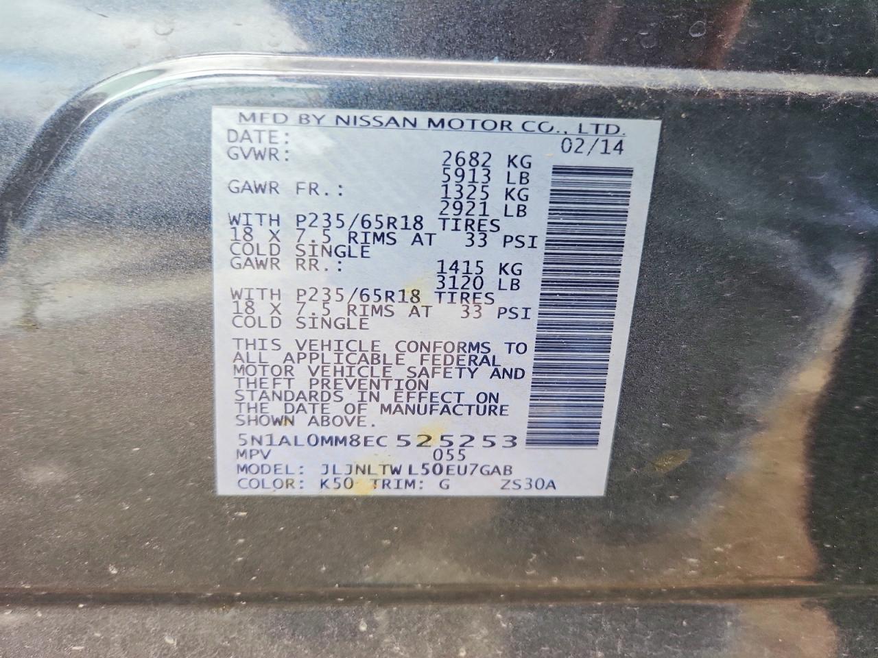 2014 Infiniti Qx60 Base Charcoal vin: 5N1AL0MM8EC525253