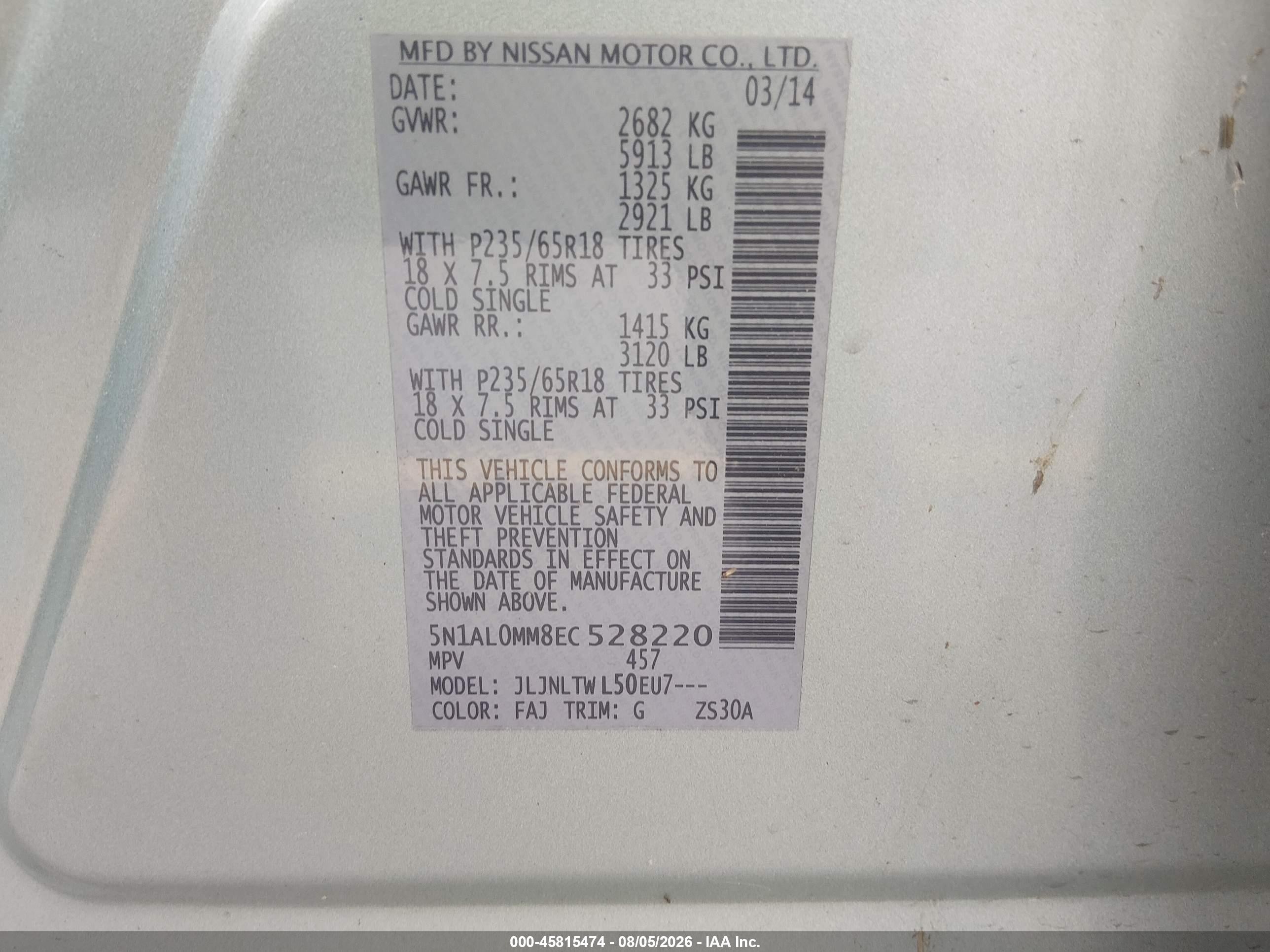 2014 Infiniti Qx60   Silver vin: 5N1AL0MM8EC528220