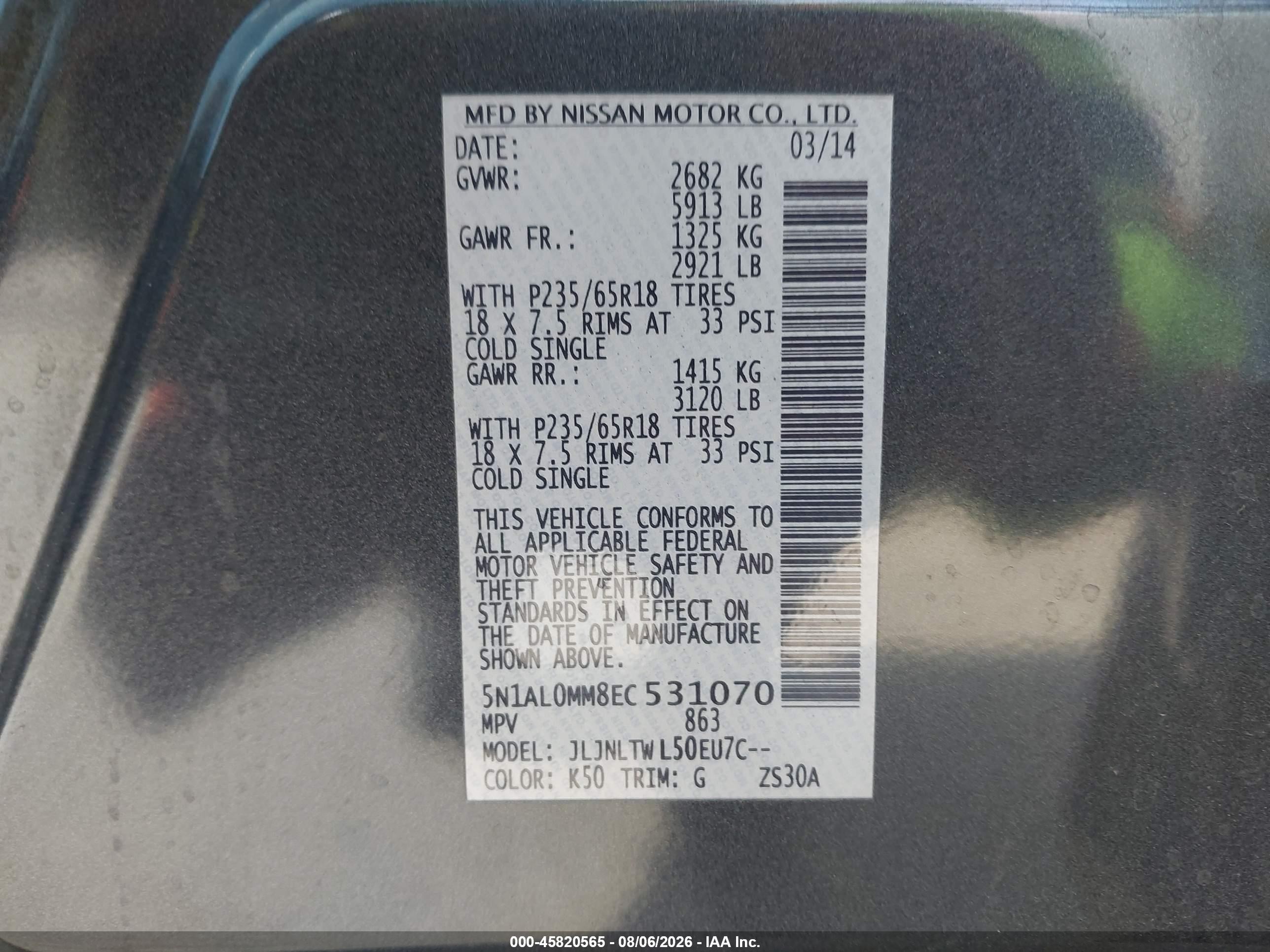 2014 Infiniti Qx60   Серый vin: 5N1AL0MM8EC531070