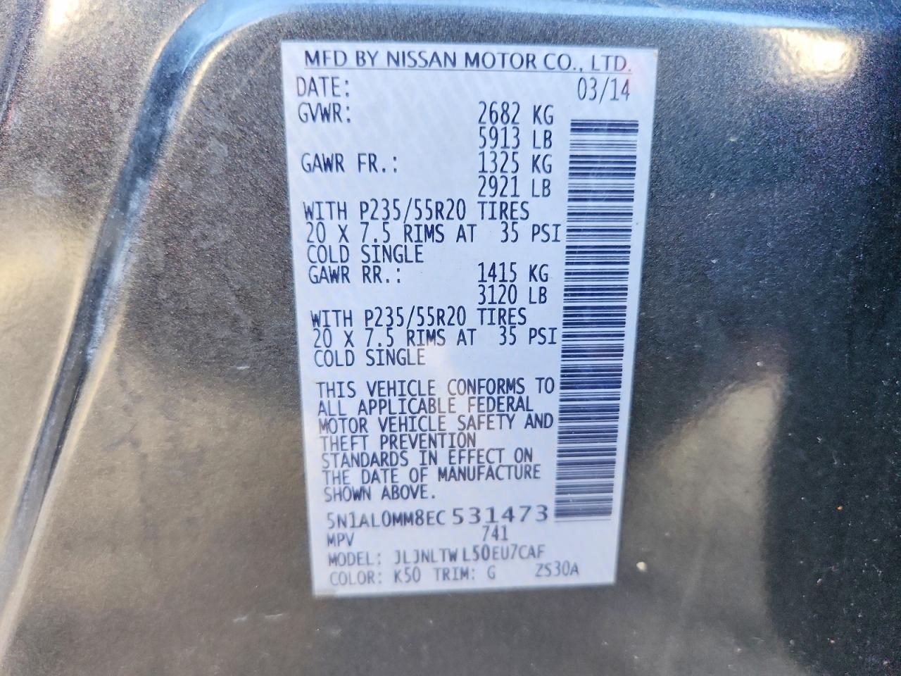 2014 Infiniti Qx60 Base Gray vin: 5N1AL0MM8EC531473