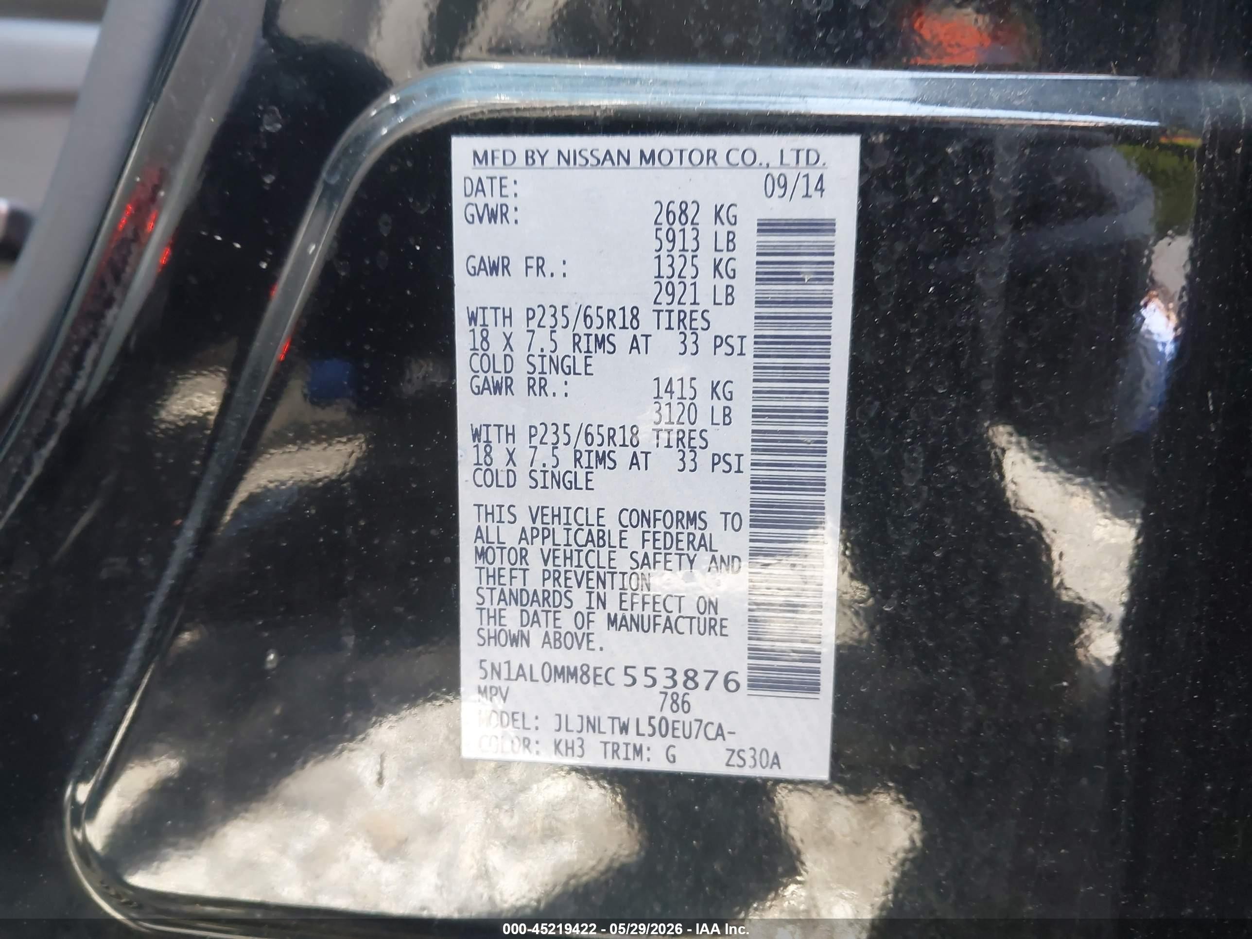 2014 Infiniti Qx60 Black vin: 5N1AL0MM8EC553876