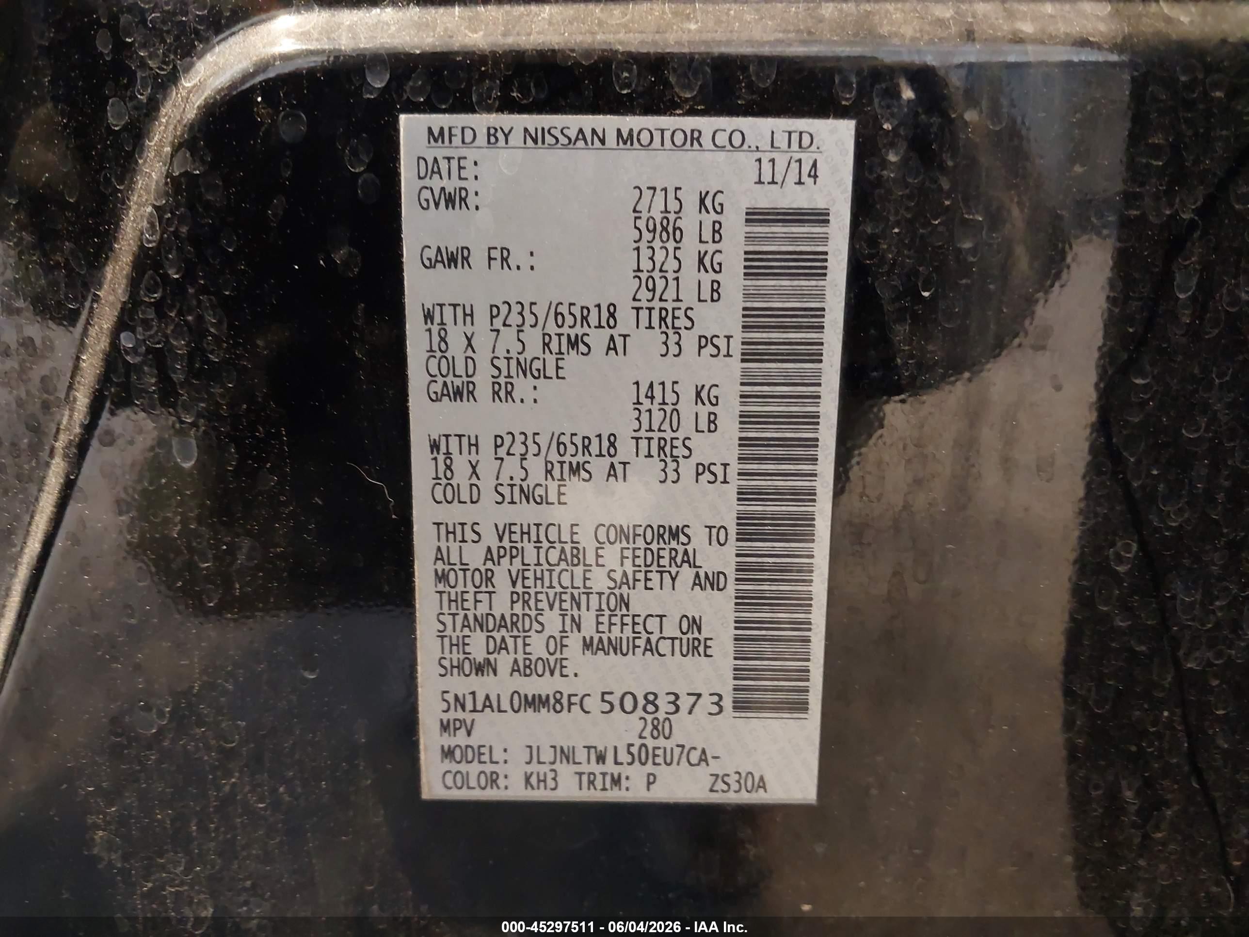 2015 Infiniti Qx60   Черный vin: 5N1AL0MM8FC508373