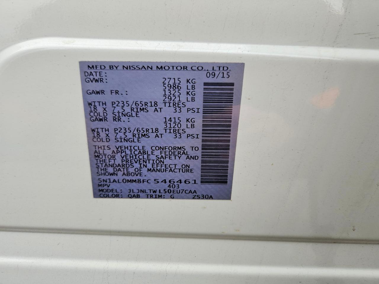 2015 Infiniti Qx60 Base Белый vin: 5N1AL0MM8FC546461