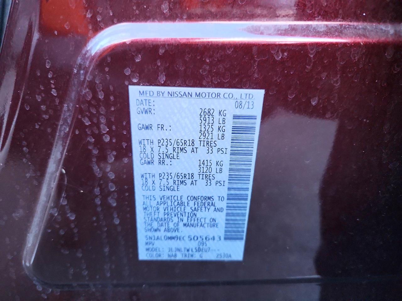 2014 Infiniti Qx60 Base Burgundy vin: 5N1AL0MM9EC505643