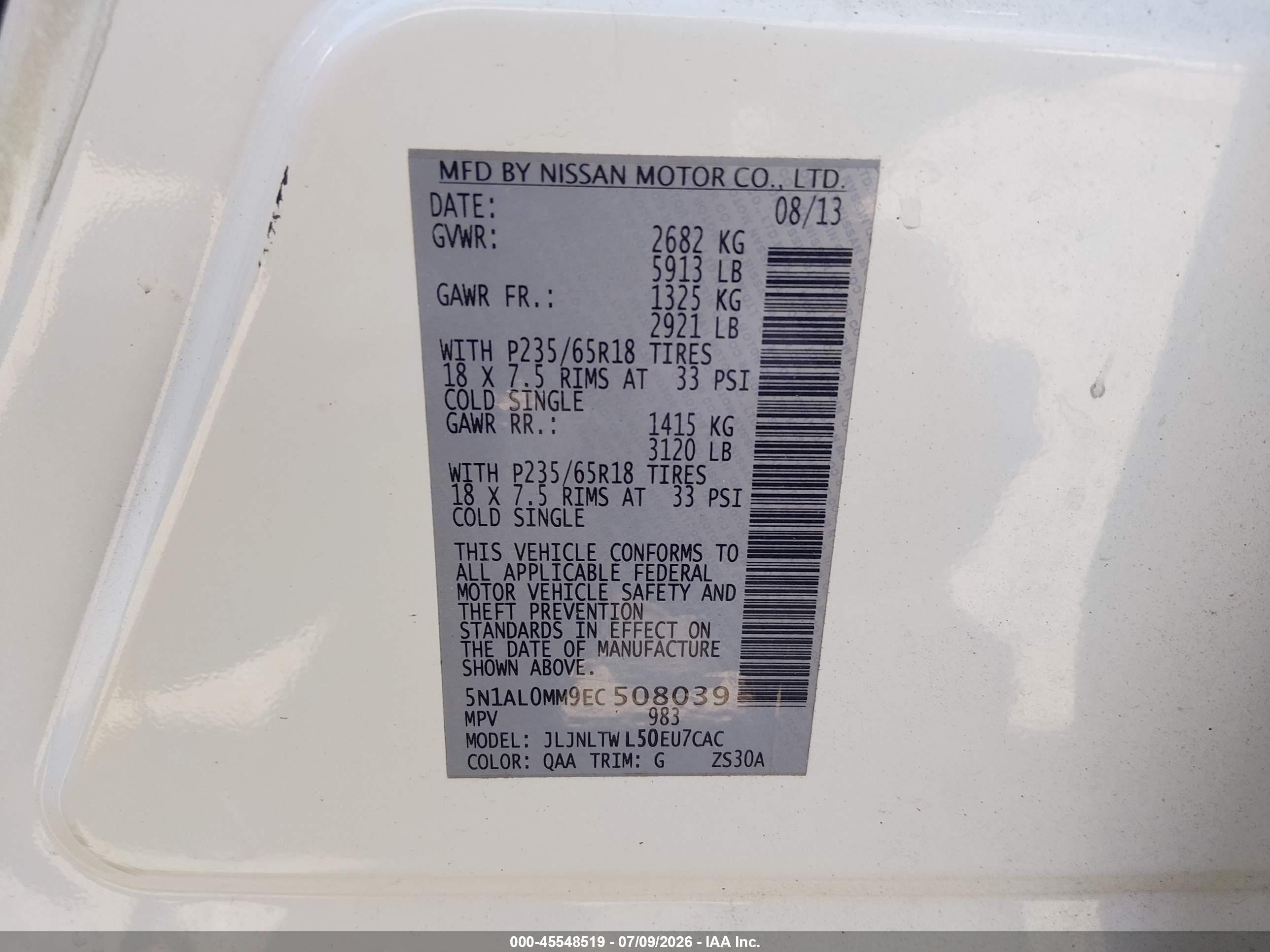 2014 Infiniti Qx60   White vin: 5N1AL0MM9EC508039