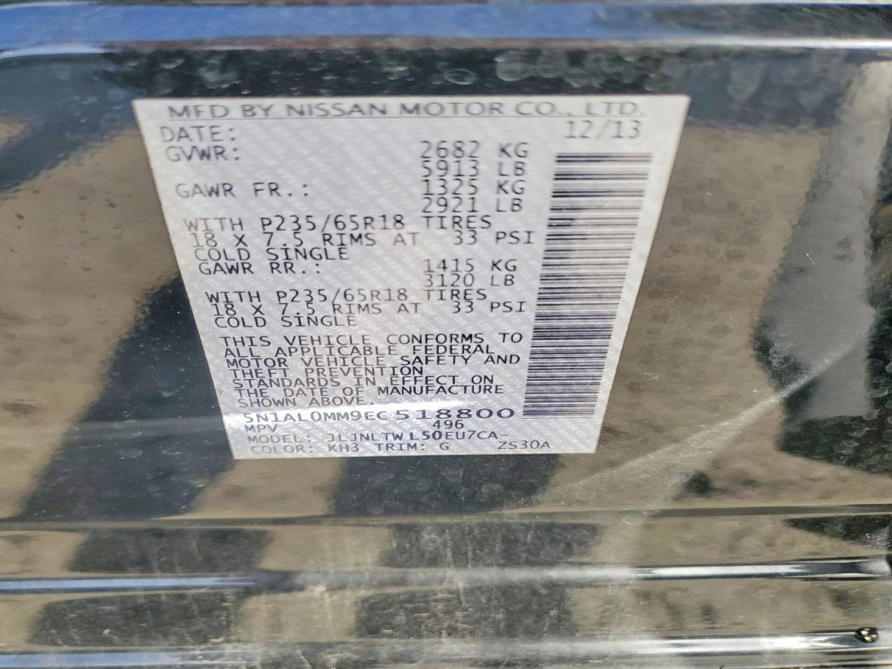 2014 Infiniti Qx60 Base Black vin: 5N1AL0MM9EC518800