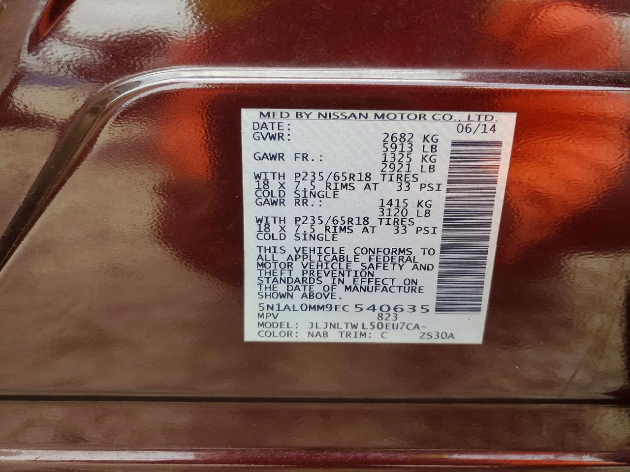 2014 Infiniti Qx60 Base Burgundy vin: 5N1AL0MM9EC540635