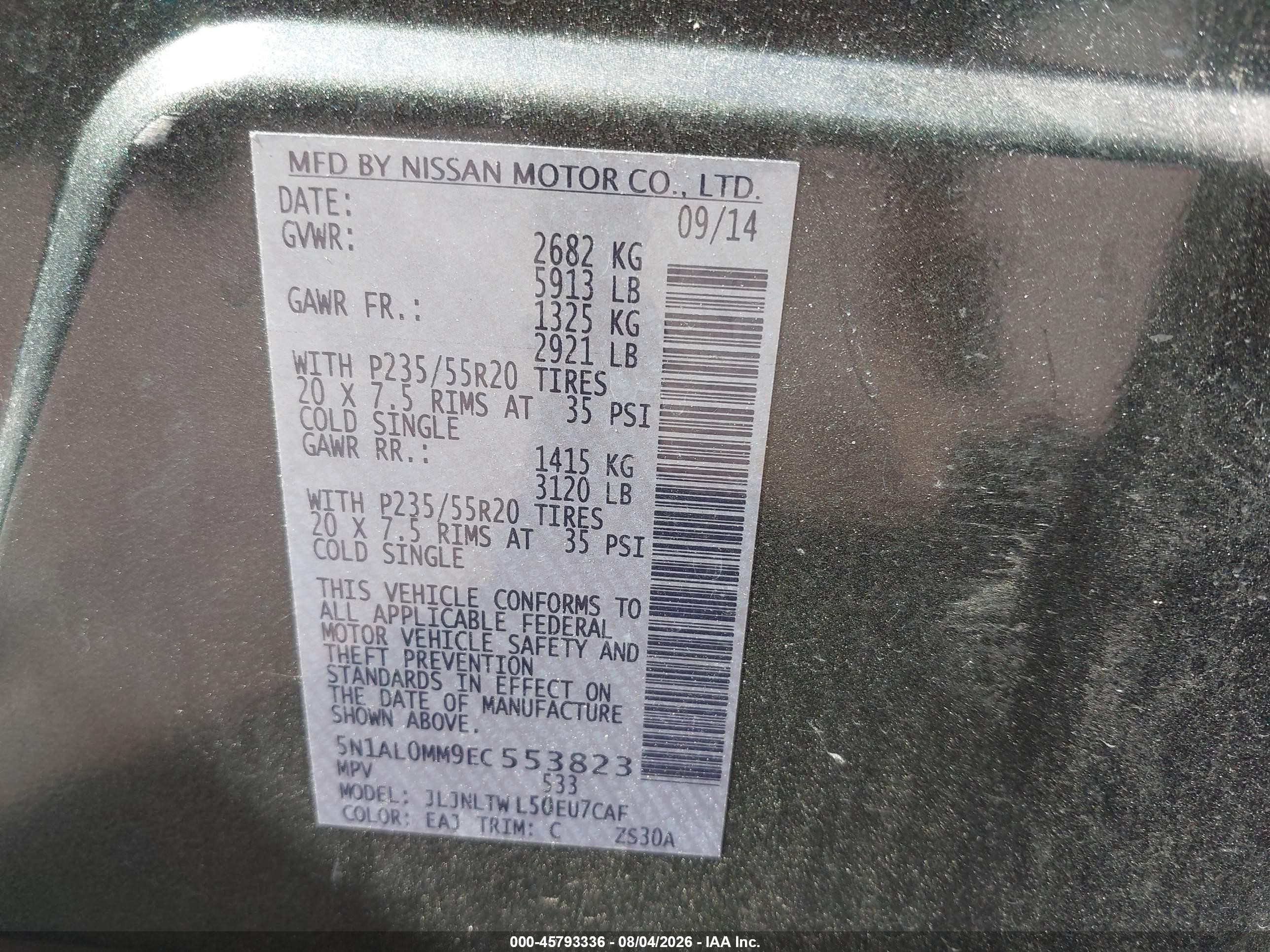 2014 Infiniti Qx60 Green vin: 5N1AL0MM9EC553823