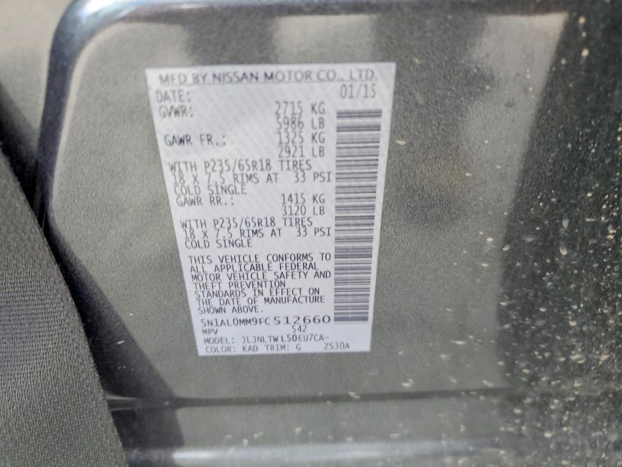 2015 Infiniti Qx60 Base Gray vin: 5N1AL0MM9FC512660