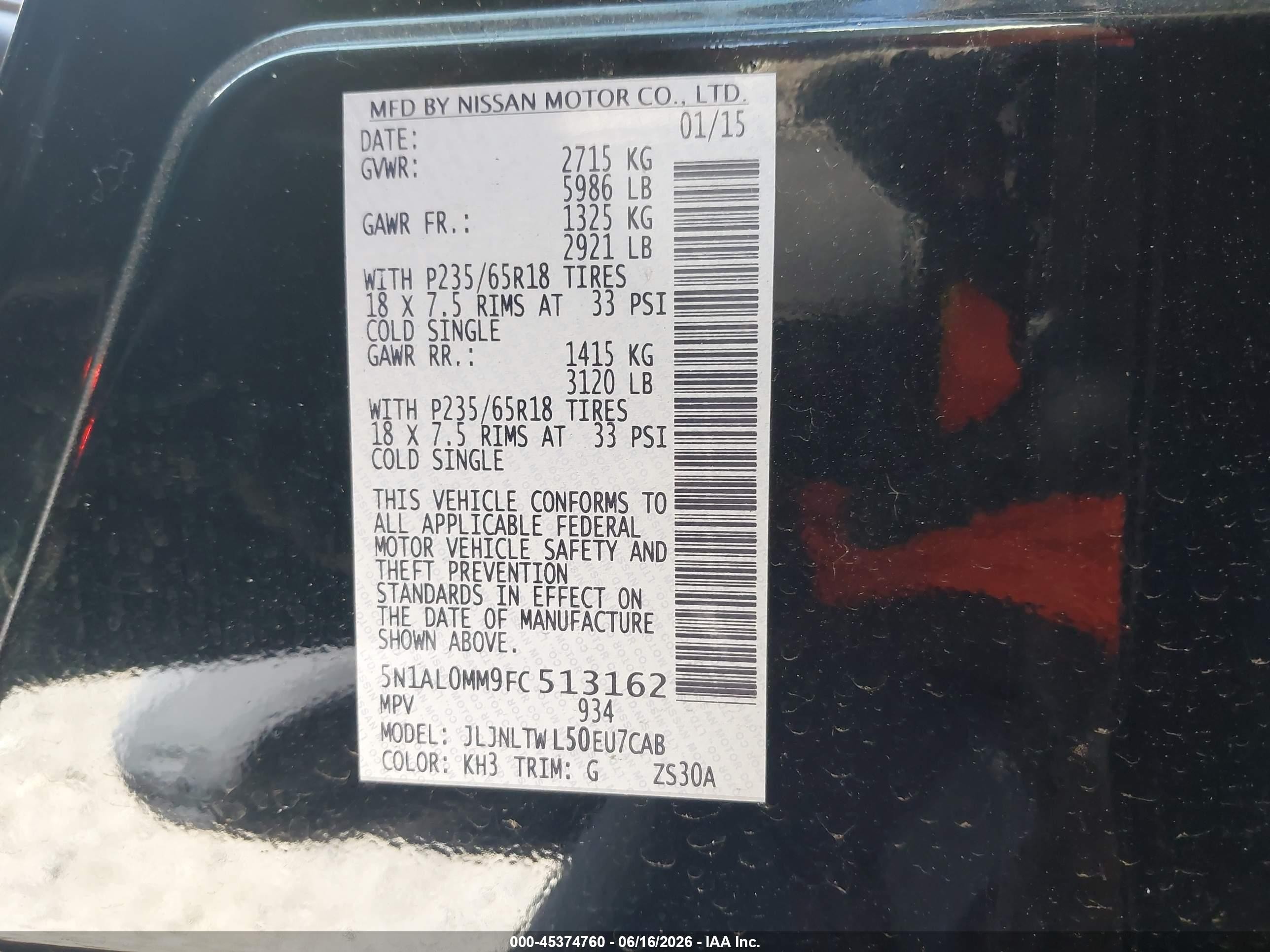 2015 Infiniti Qx60   Black vin: 5N1AL0MM9FC513162